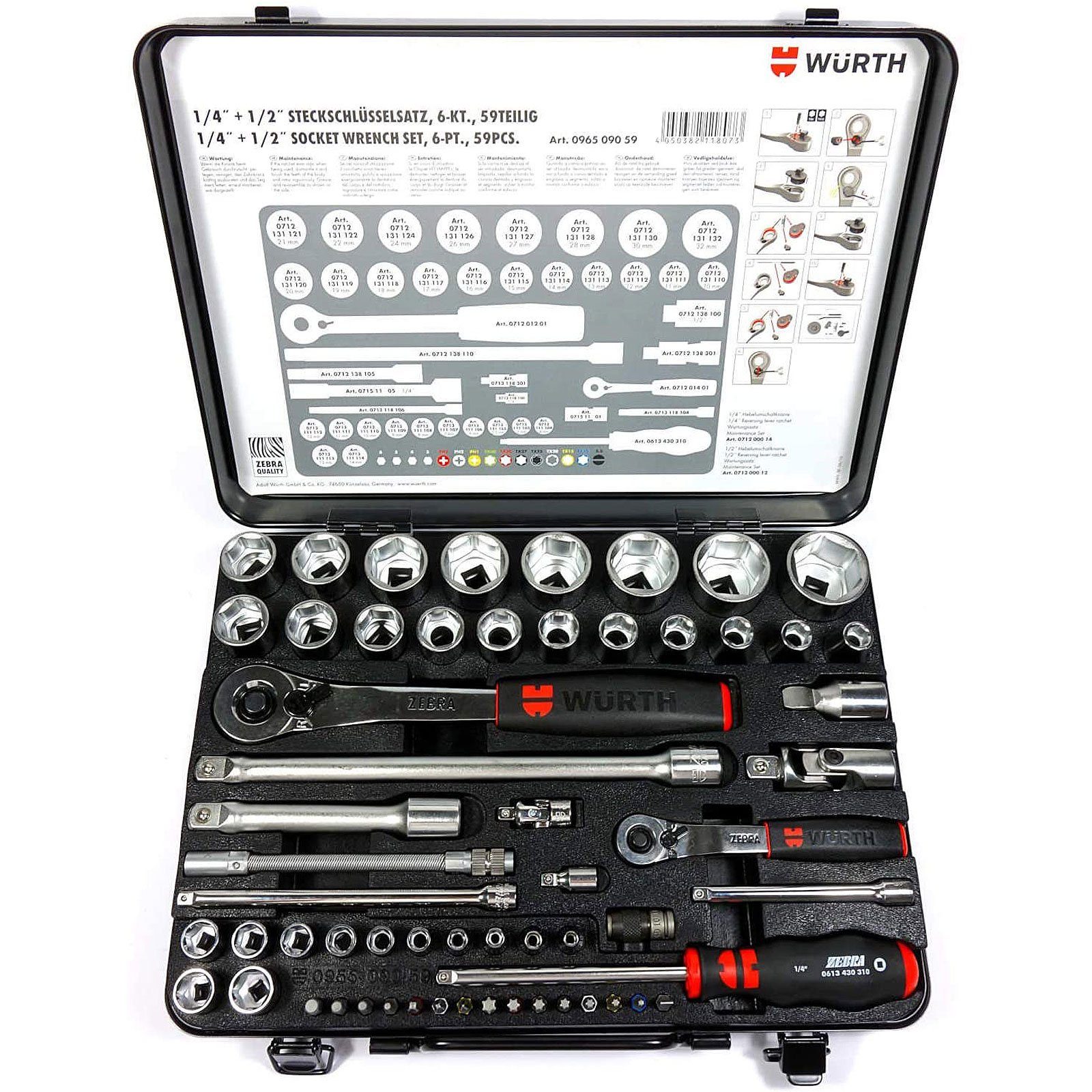 Würth Steckschlüssel Würth Knarrenkasten 1/4 + 1/2 Zoll Multisteckschlüssel-Sortiment 59
