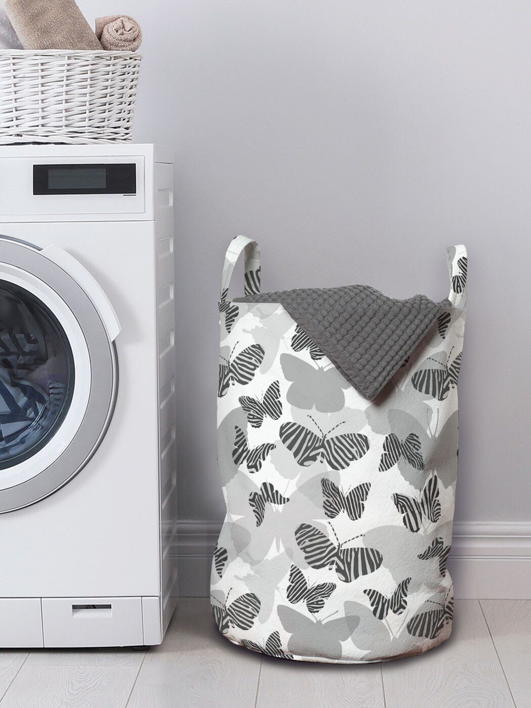 Abakuhaus Wäschesäckchen Wäschekorb mit Griffen Kordelzugverschluss Zebra-Streifen-Motiv-Kunst für Schmetterling Waschsalons