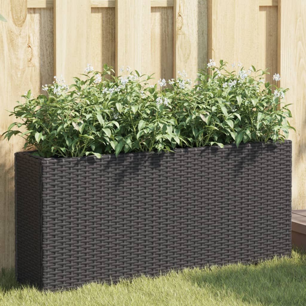 vidaXL Pflanzkübel, Pflanzkübel mit 2 Töpfen 2 Stk. Schwarz 90x20x40 cm Poly Rattan