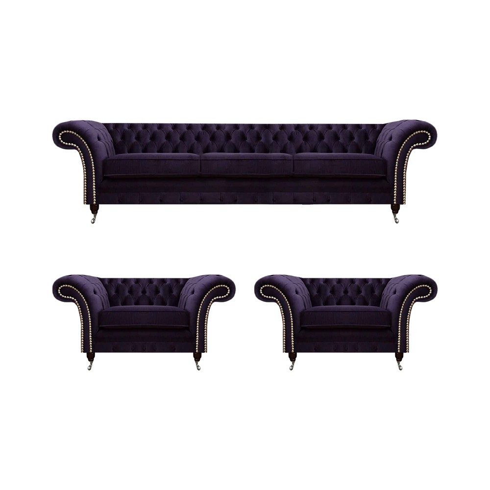 JVmoebel Chesterfield-Sofa Luxus Polstermöbel in Lila mit Chesterfield-Design, 3 Teile, Made in Europa