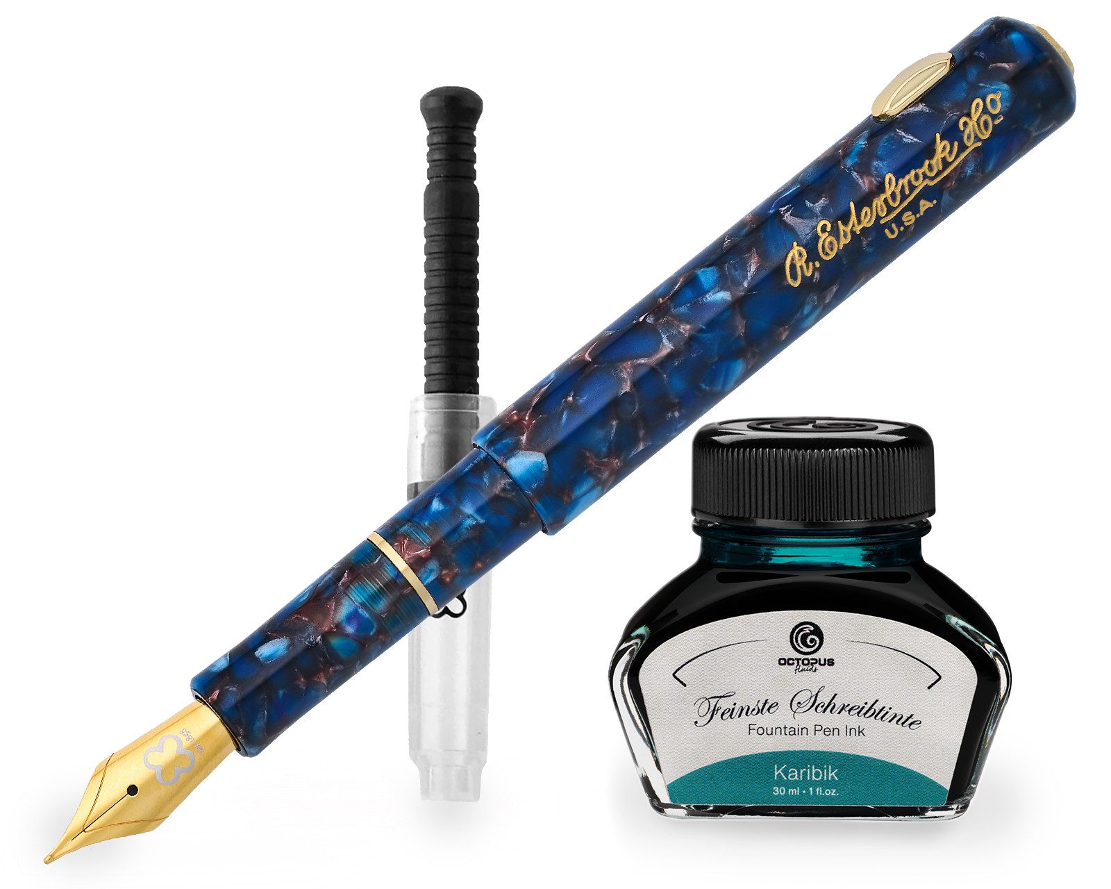 OCTOPUS Esterbrook Niblet Nouveau Blue, Gold Füllhalter 30ml Tinte, (Füller mit Schreibtinte, 1-tlg., Karibik)