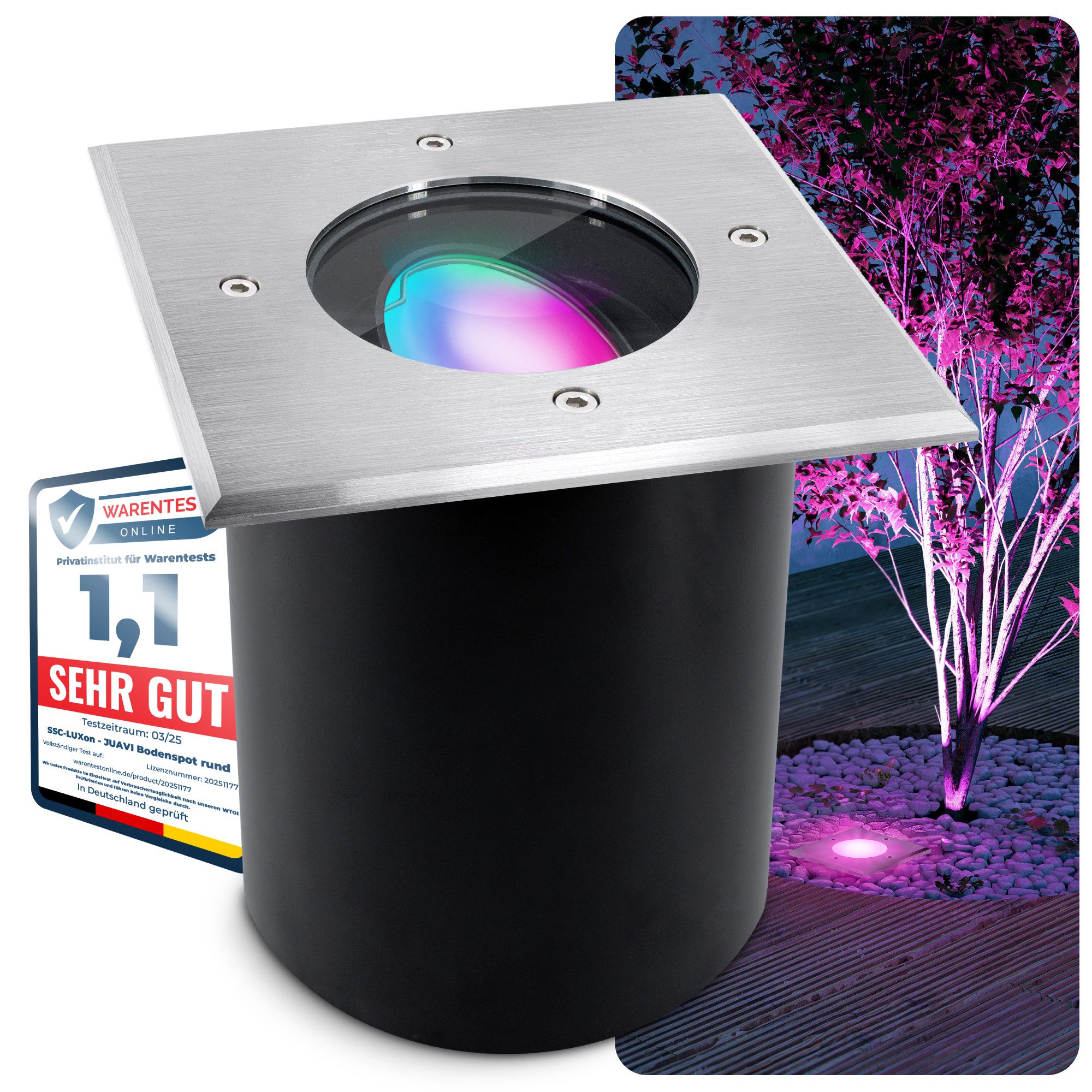 SSC-LUXon LED Gartenstrahler JUAVI Bodeneinbauleuchte schwenkbar eckig mit WiFi RGB GU10, Smart