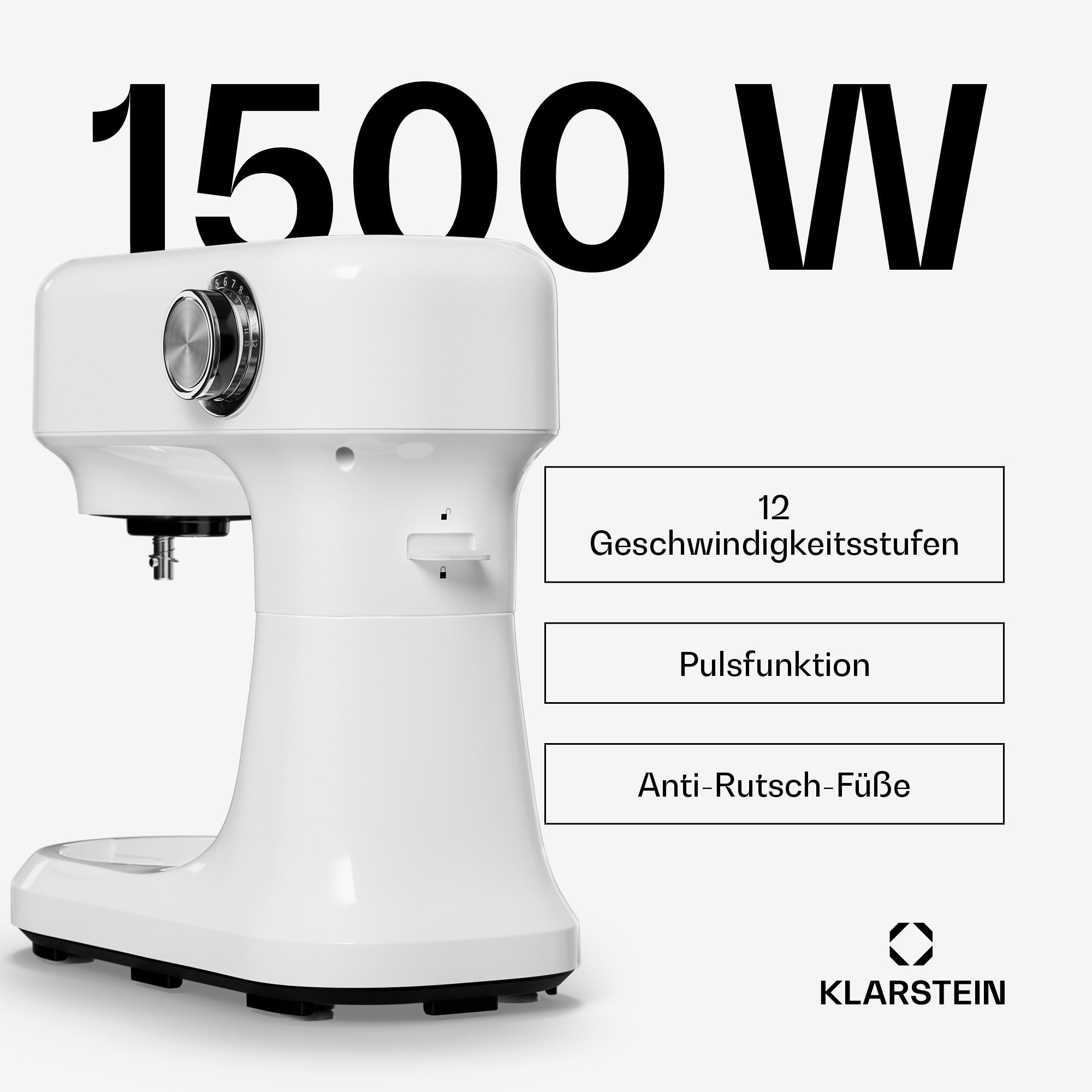 Klarstein Küchenmaschine mit Kochfunktion, 1500 W, 5 l Schüssel, Kompakt Küche maschine 5 L 12 Stufe Pulsfunktion 1500 W Weiss