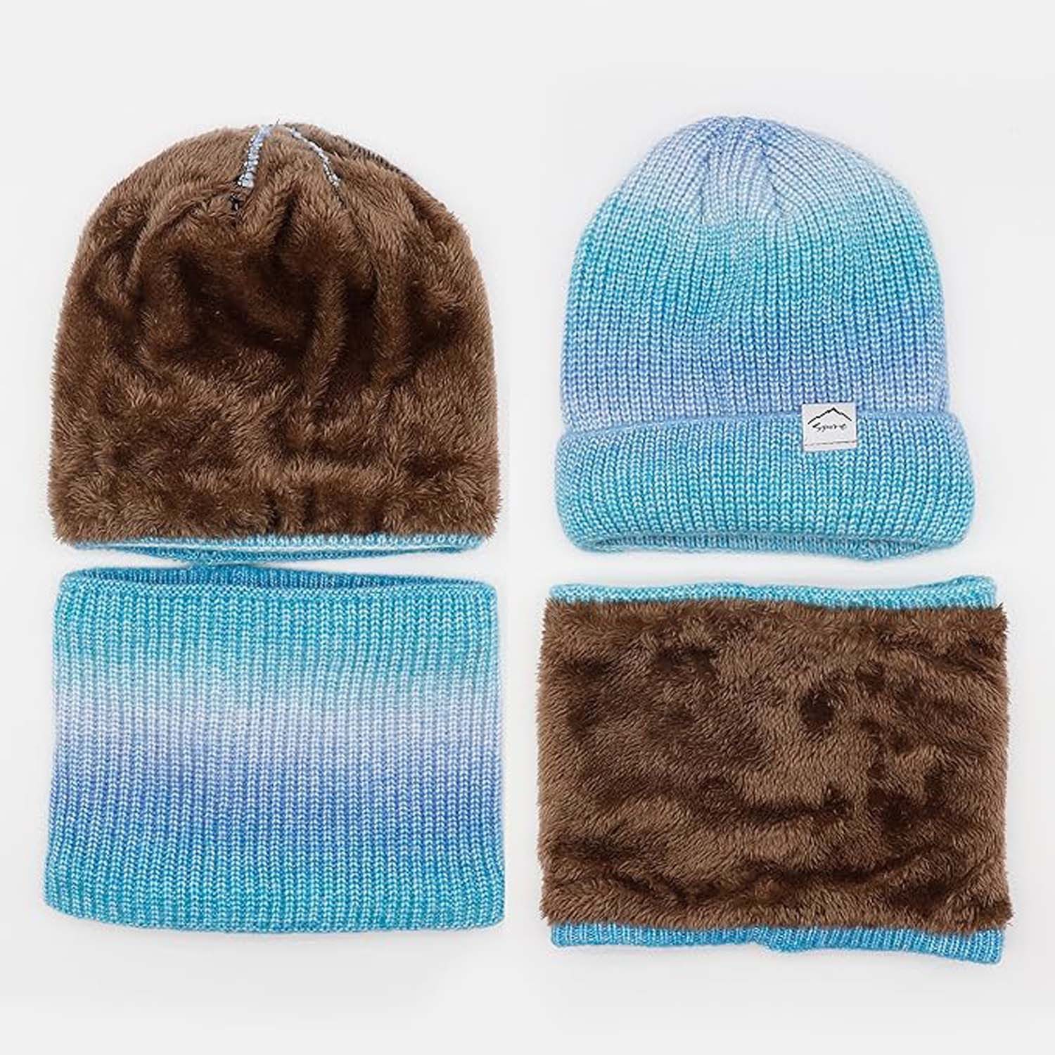 Coonoor Mütze & Schal Wintermütze Strickmütze mit Schal Damen Warme Wintermütze Mütze Schal Set,Wollmütze mit Farbverlauf – Bild 5 von 5