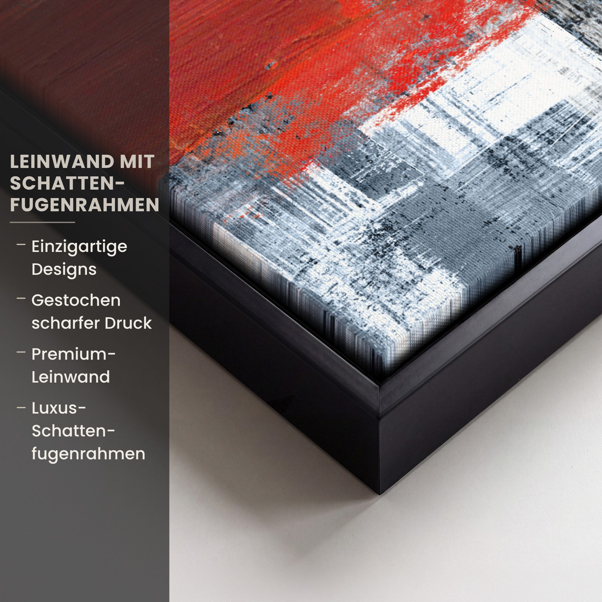 OneMillionCanvasses® Leinwandbild mit Rahmen - Kunstdrucke - Abstrakt - Rot - Öl, Fotodruck (1 St), Deko für Wohnzimmer Schlafzimmer Küche 20x30cm
