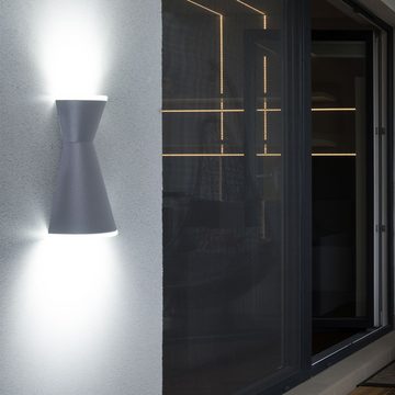 EGLO Außen-Wandleuchte, Leuchtmittel inklusive, Warmweiß, Hauswandleuchte Fassadenlampe Wandleuchte LED Up Down silber Glas