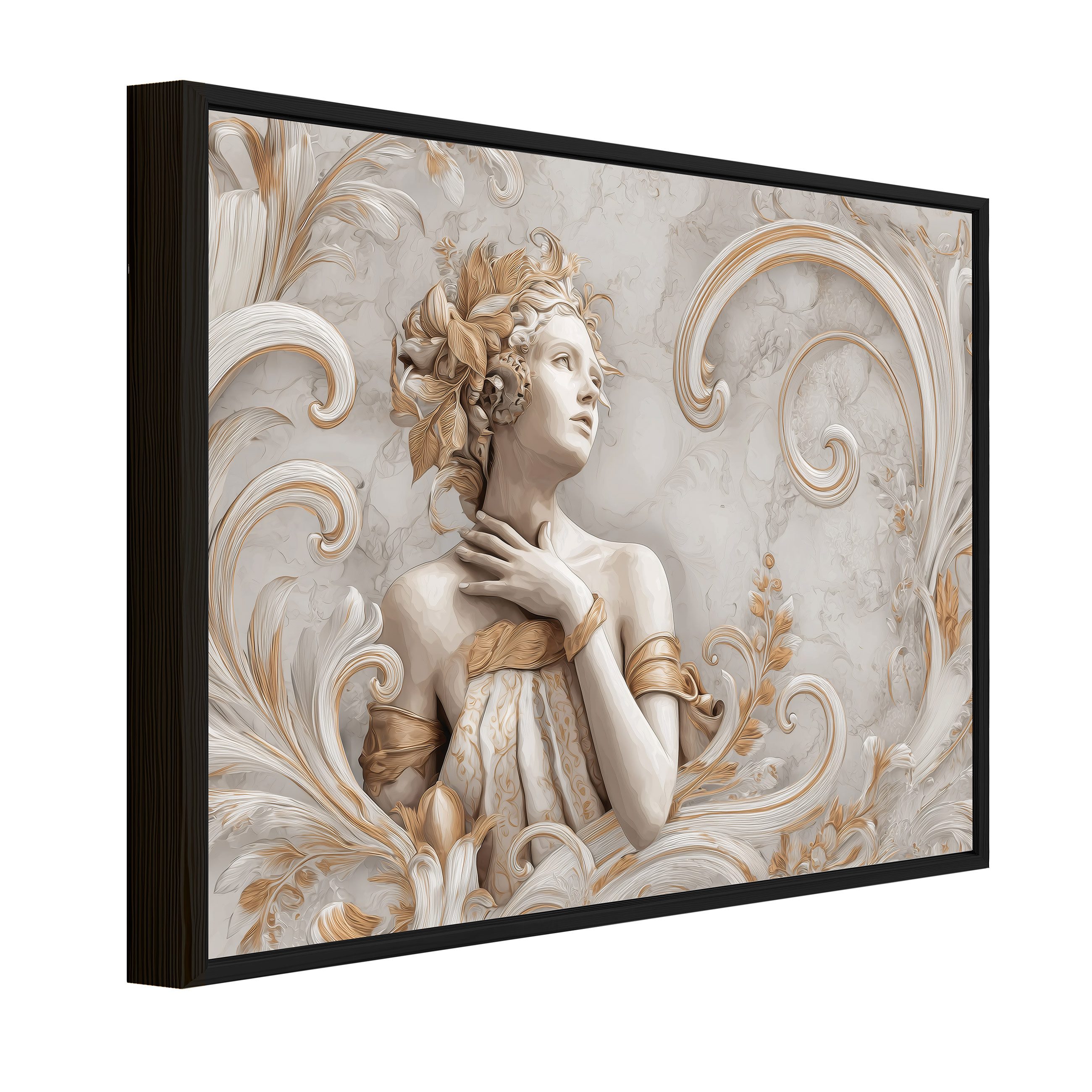 Wallarena Leinwandbild Frau Weiß Gold Abstrakt Marmor Modern Wandbilder Wand Deko XXL Bilder, Frau (groß Bilder Wohnzimmer Schlafzimmer Einteilig, 1 St), Bilder XXL Mit Schwarz Rahmen Wohnzimmer Schlafzimmer 120x80