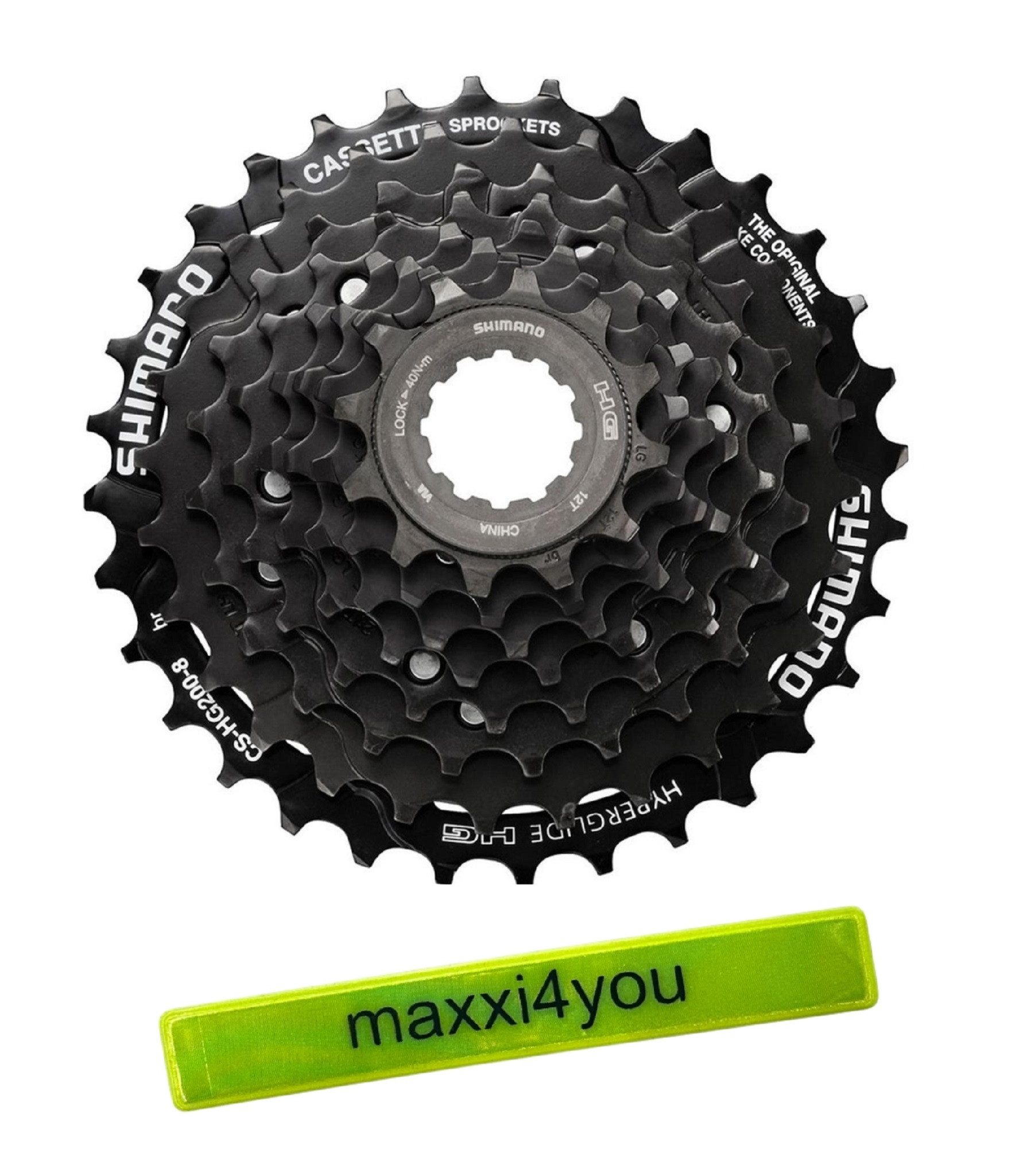 Schaltwerk Shimano Kassette CS-HG200-8 8Fach 12-32 Zähne Schwarz inkl. Reflexband