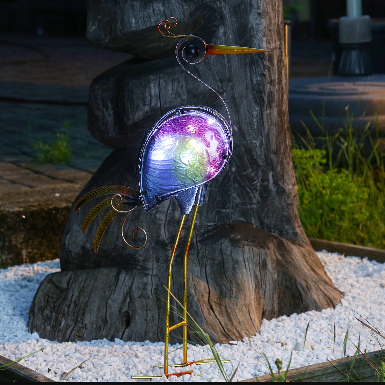 MARELIDA LED Dekoobjekt LED Solar Gartenfigur Paradiesvogel kaltweiß 48cm Lichtsensor rosa, kaltweiss (5300K bis 6000K)