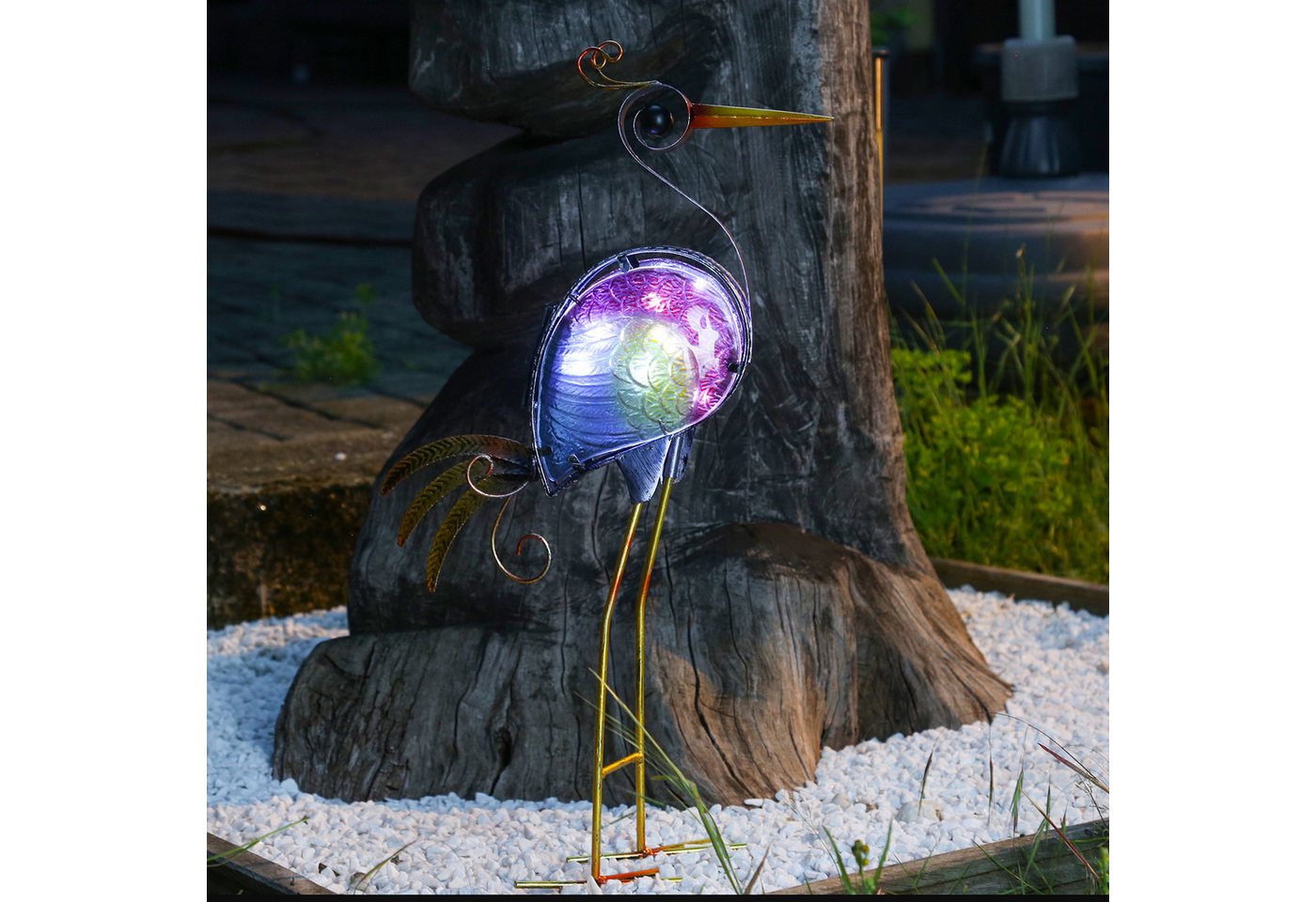 MARELIDA LED Dekoobjekt LED Solar Gartenfigur Paradiesvogel kaltweiß 48cm Lichtsensor rosa, kaltweiss (5300K bis 6000K)