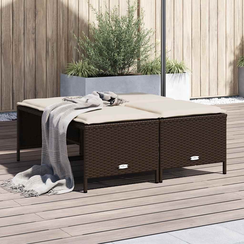 vidaXL Hocker Gartenhocker mit Kissen 4 Stk. Braun Poly Rattan (1 St)