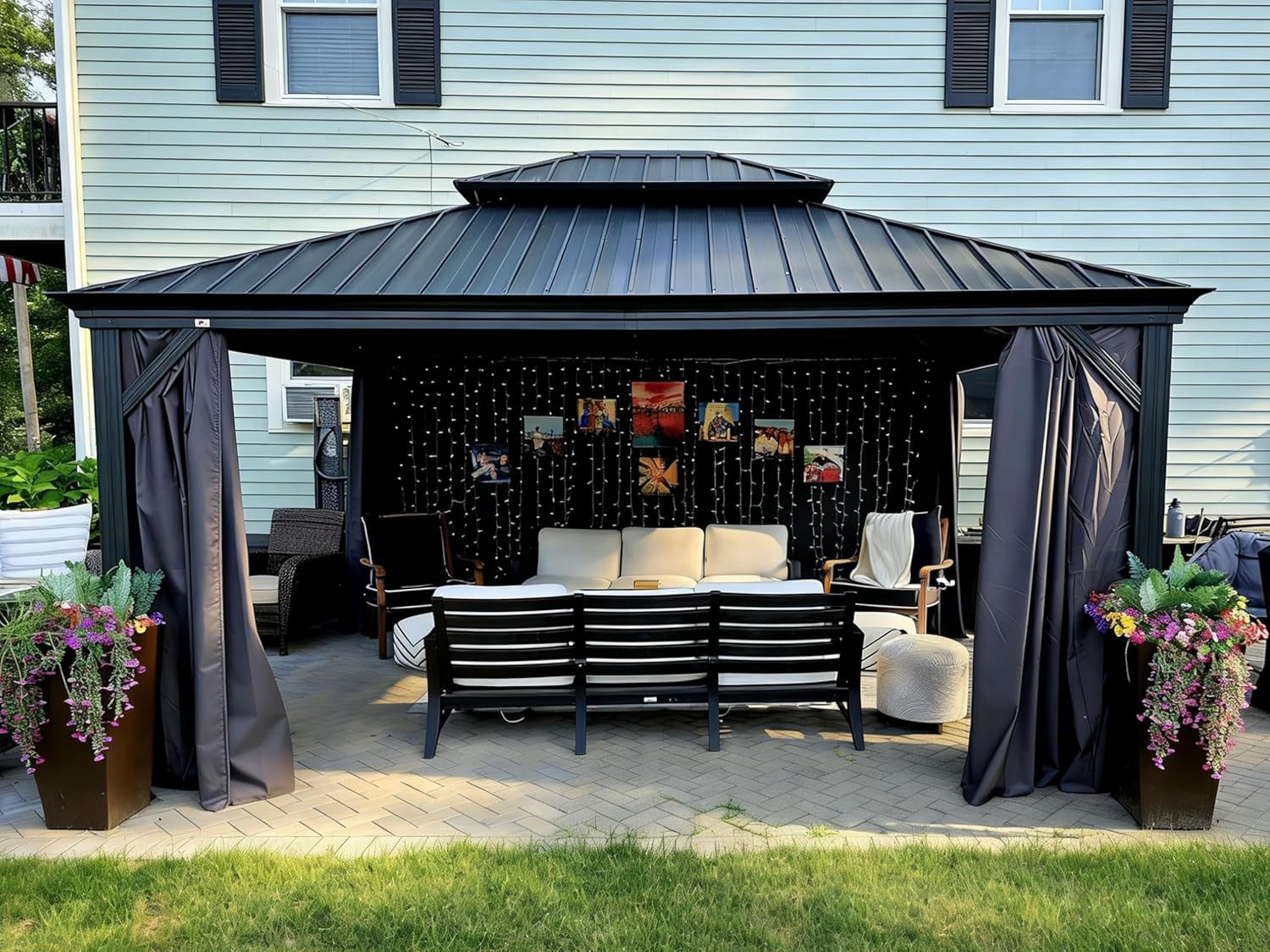 PURPLE LEAF Pavillon Gartenpavillon mit Stahldach, Hardtop Gazebo mit Seitenteile, Wasserdicht Stabil Winterfest, Grau