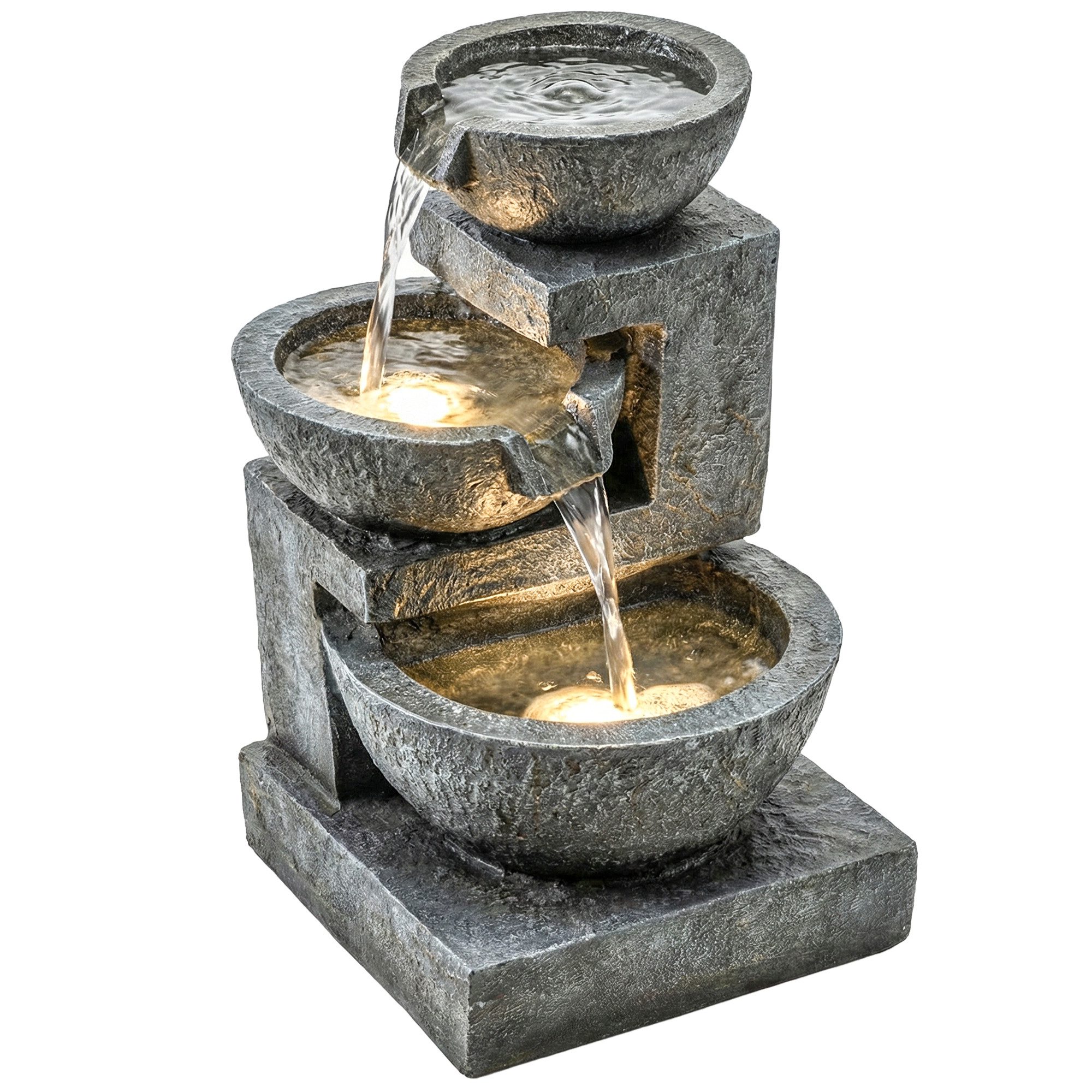 Outsunny Gartenbrunnen mit LED Beleuchtung, Pumpe, Steinoptik, 40 cm Breite, Wasserbecken BxT: 37x37 cm, (Springbrunnen, 1 tlg., Zimmerbrunnen), für Garten Rasen 40 x 37 x 61 cm