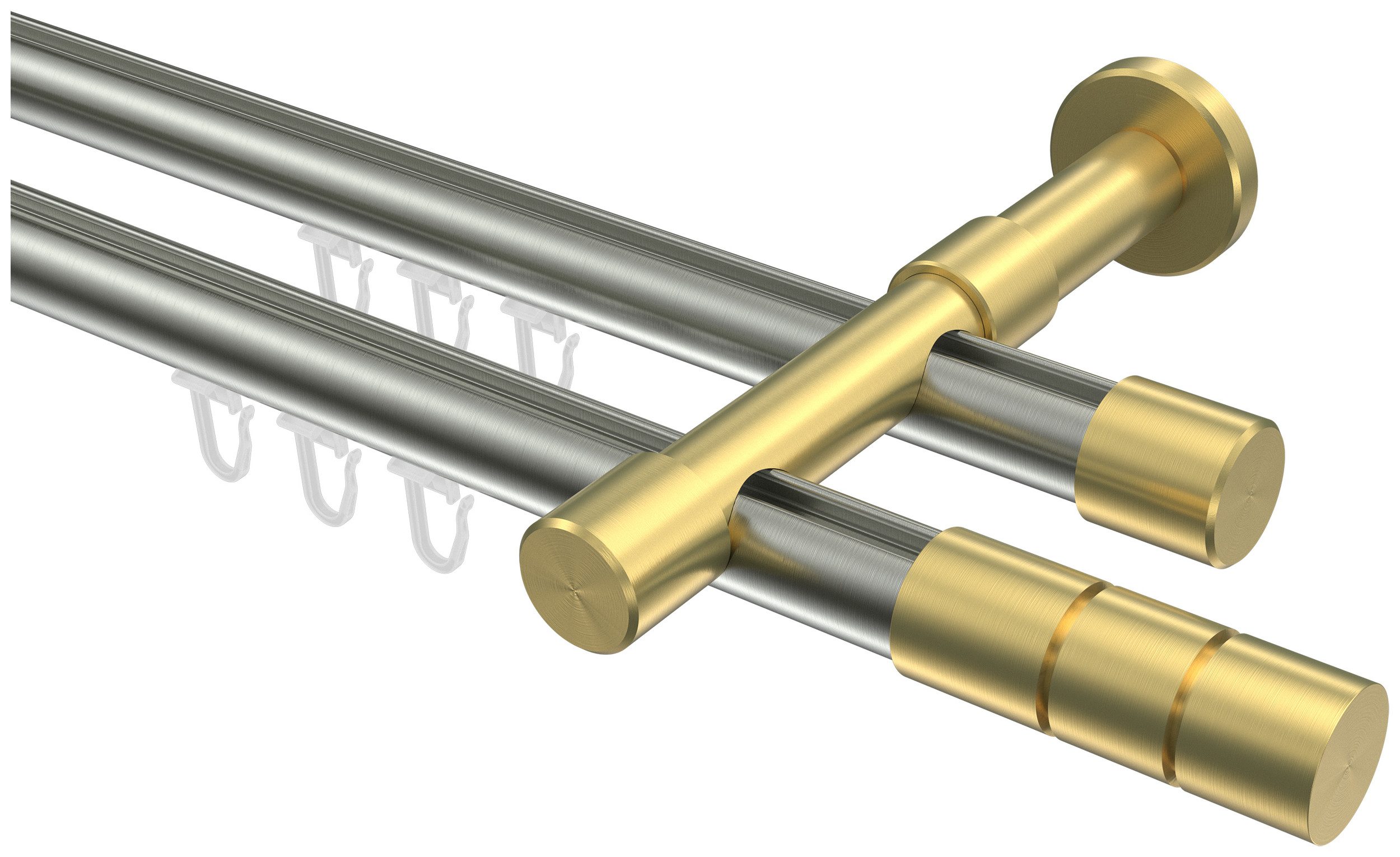 INTERDECO Innenlaufschiene Prestige Elanto, Ø 20 mm, 2-läufig, Fixmaß, kürzbar, Wandmontage, Aluminium, Edelstahl-Optik / Messing-Optik / Bicolor