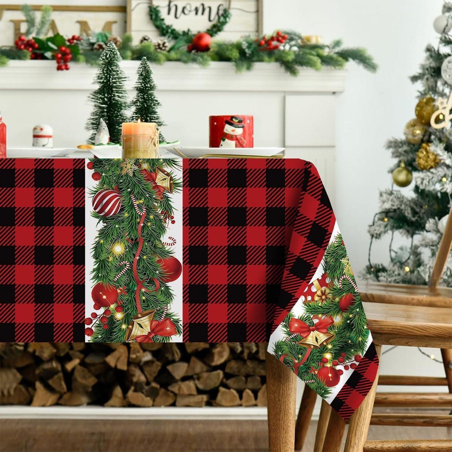 LuxusKollektion Tischdecke Tischdecke Weihnachten 140x180cm Rot Schwarz Plaid (1-tlg)