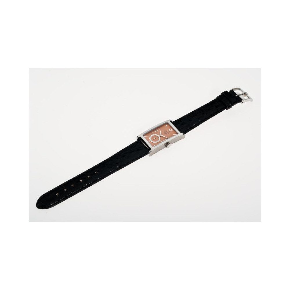 Watchpeople Quarzuhr Damen Midea Leder Schwarz Silber Eckig kleine Sekunde WP-9000582, Gehäusedeckel mit 4 Schrauben geschraubt, kleine Sekunde