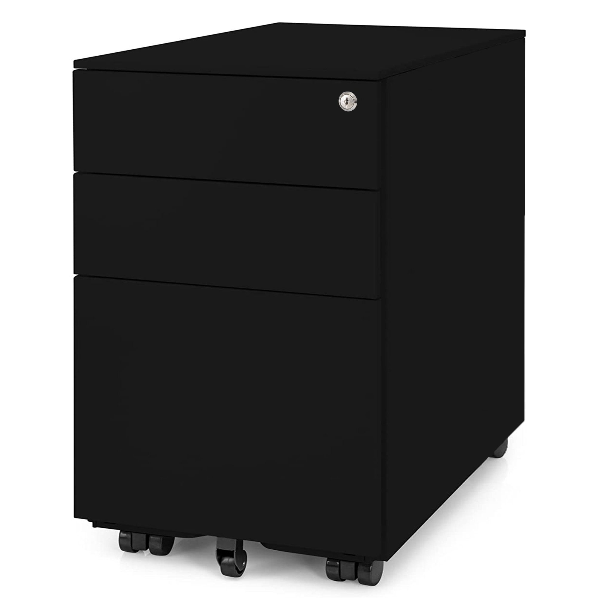 Ergotopia Rollcontainer durch Stahl kaltgewalzten Bürocontainer abschließbar besonders Schreibtischcontainer, robust Schubladen 3 Schwarz mit