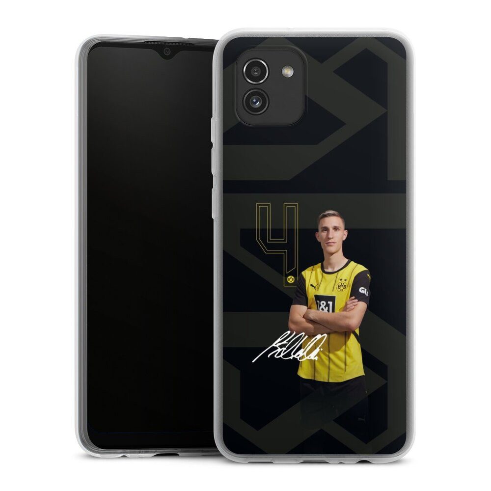 DeinDesign Handyhülle Borussia Dortmund Nico Schlotterbeck Offizielles Lizenzprodukt, Samsung Galaxy A03 Silikon Hülle Bumper Case Handy Schutzhülle