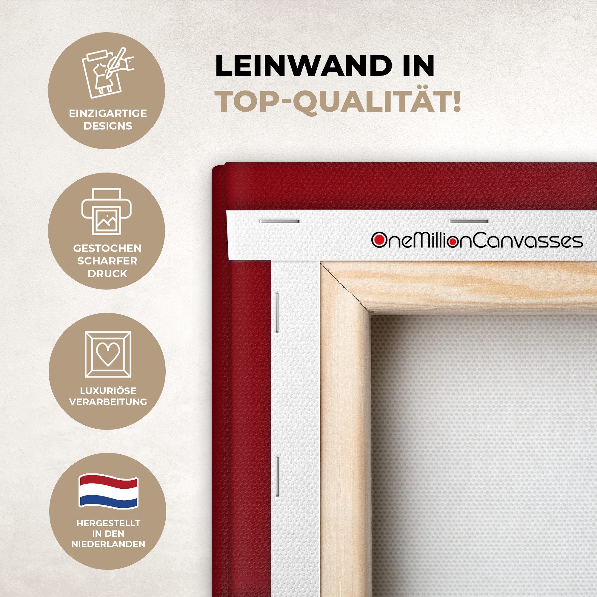 OneMillionCanvasses® Leinwandbild Liebe - Herz - Rot, Fotodruck (1 St), Wandbild, Deko Schlafzimmer Wohnzimmer Flur 20x20 cm