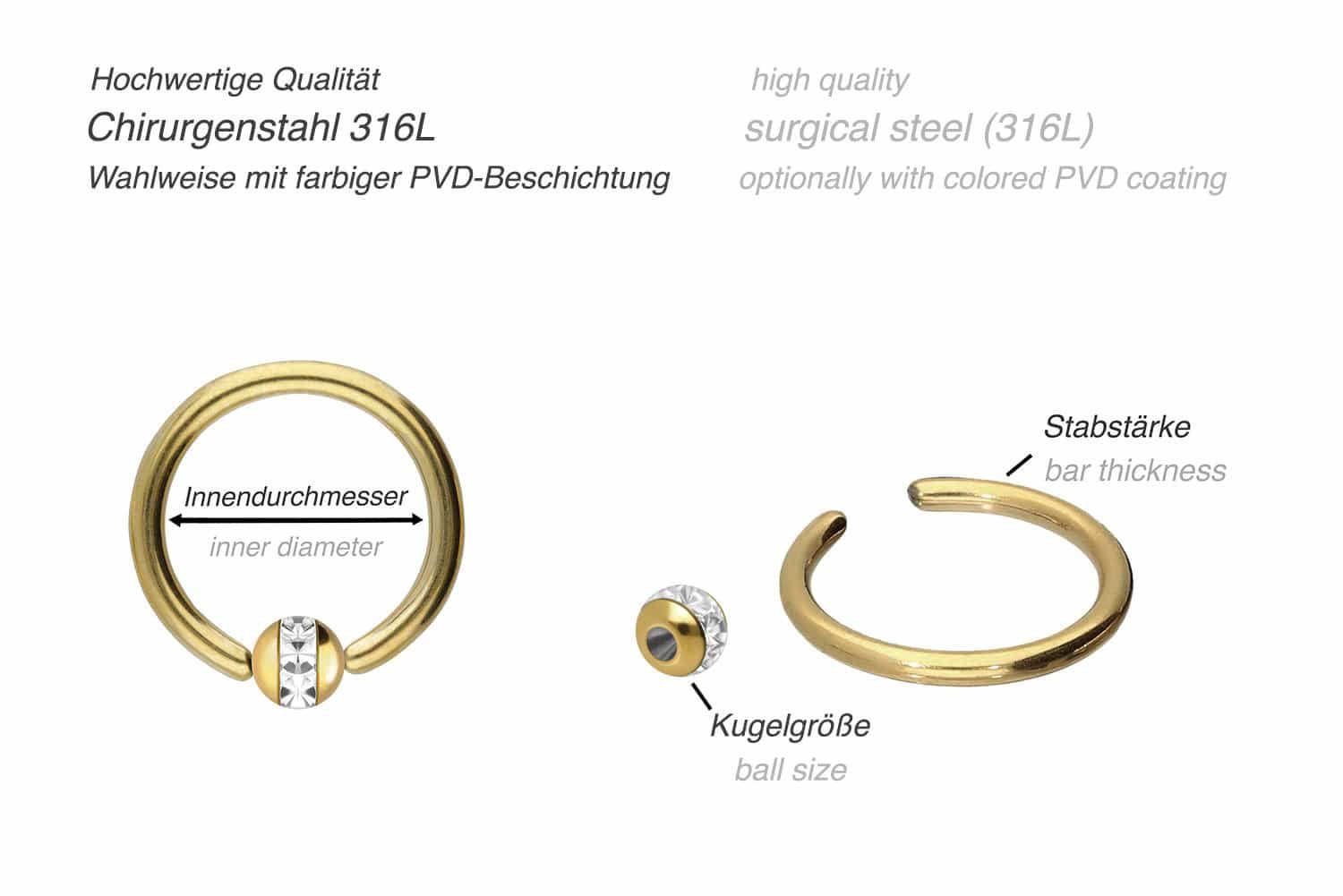 PIERCINGLINE Nasenpiercing Chirurgenstahl Klemmkugelring EPOXY-RING-KUGEL (Klemm-Ringe, 1-tlg)