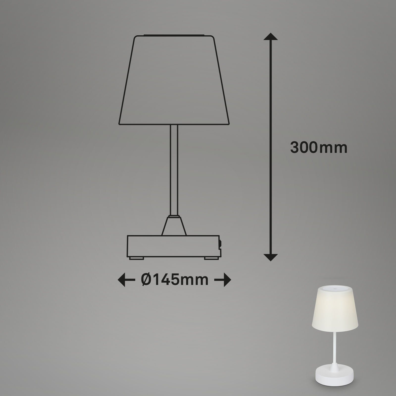 LED fest 7032-416, Akku, USB-Aufladung, 3W, kabellos, Neutralweiß, Außen-Tischleuchte Touch, Schlafzimmer, Tischlampe Briloner verbaut, Leuchten Spritzwasserschutz, dimmbar, LED Weiß, Wohnzimmer 30x14,5cm,