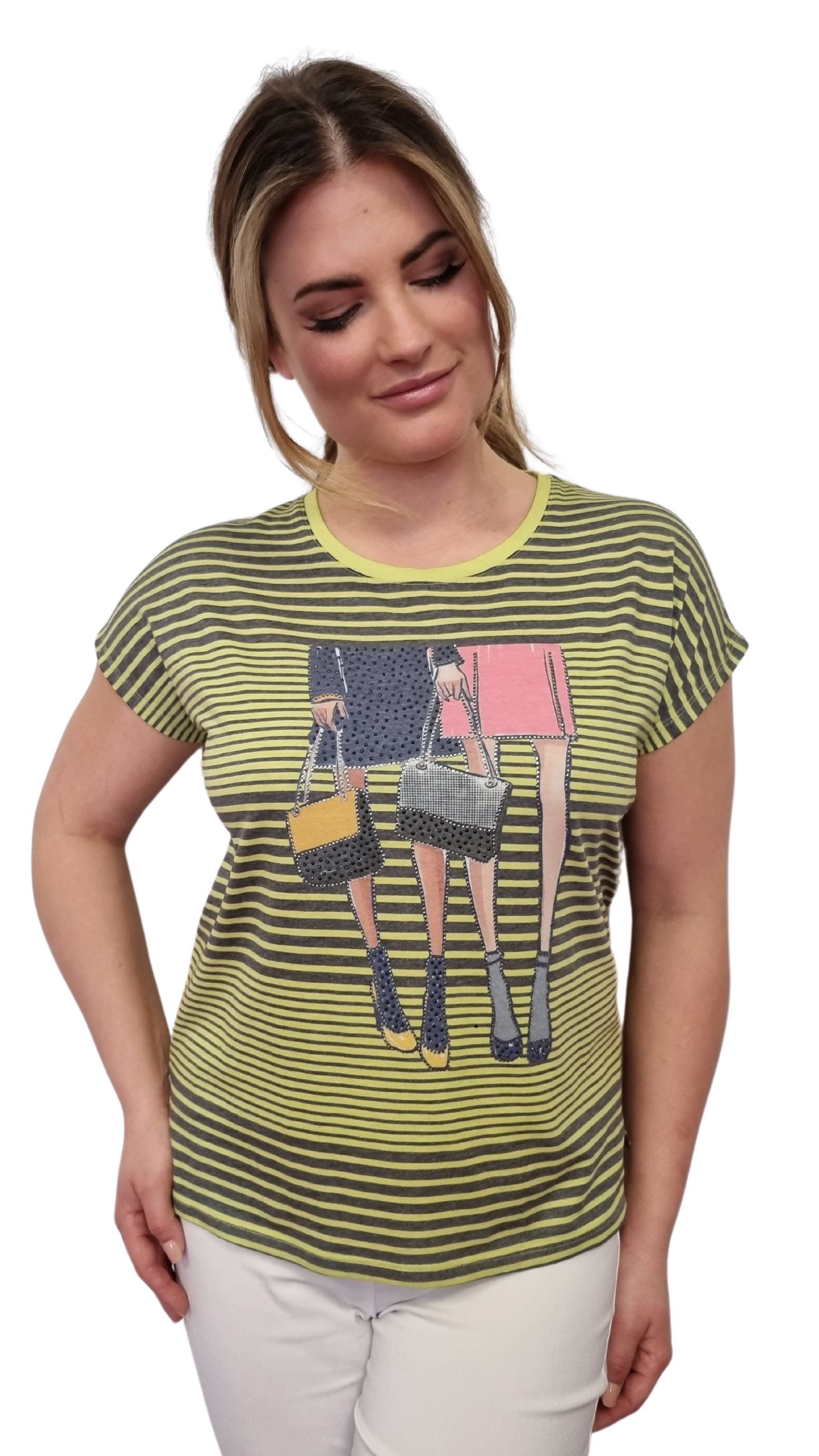 T-Shirt G26-1111, im Streifen-Look mit Motiv-Print