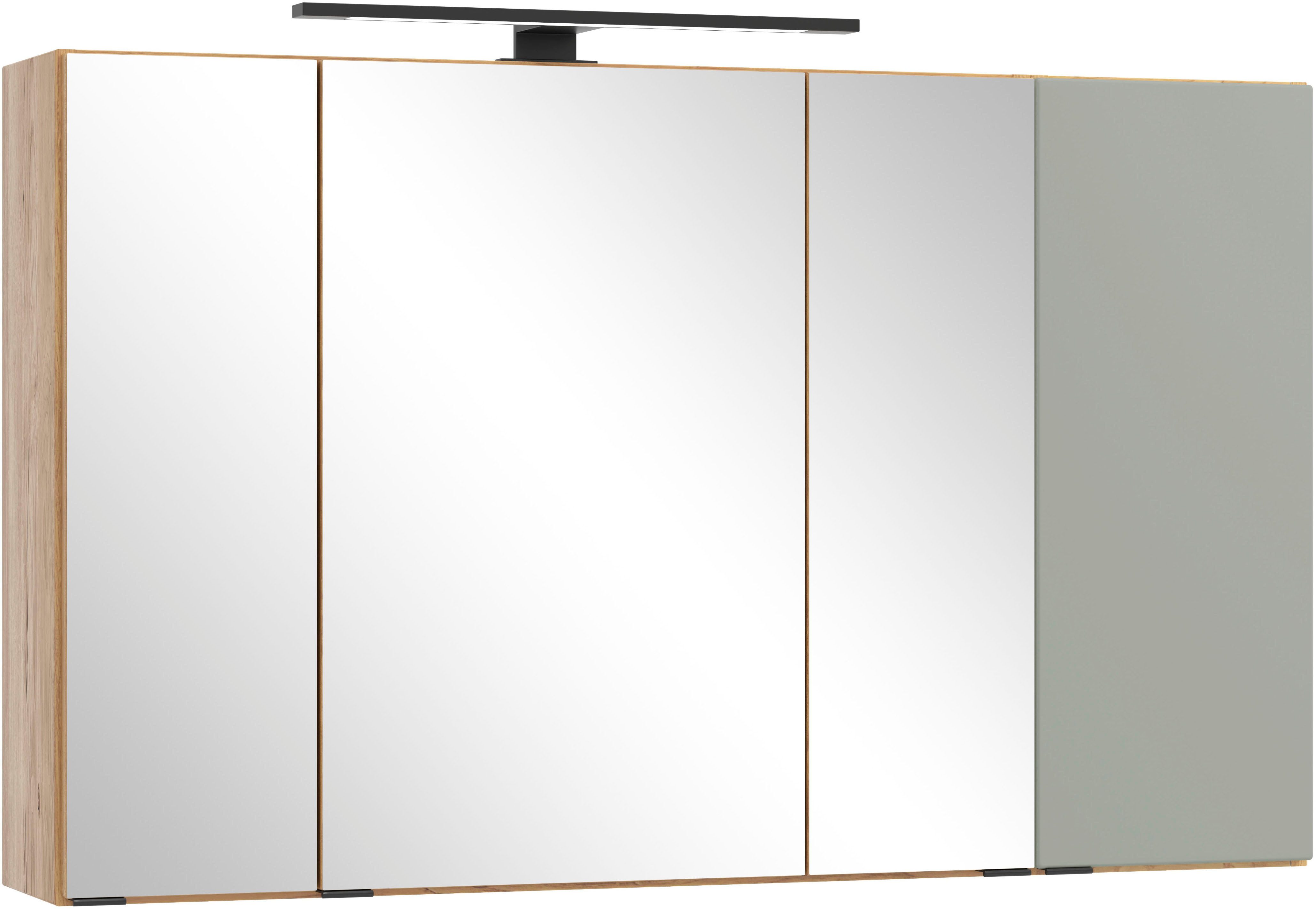 welltime Spiegelschrank MAILAND, gedämpfte Scharniere, LED-Aufbauleuchte (Maße (B/H/T): ca. 105/64/20 cm) Wildeiche/Schilfgrün, LED-Aufbauleuchte, gedämpfte Scharniere