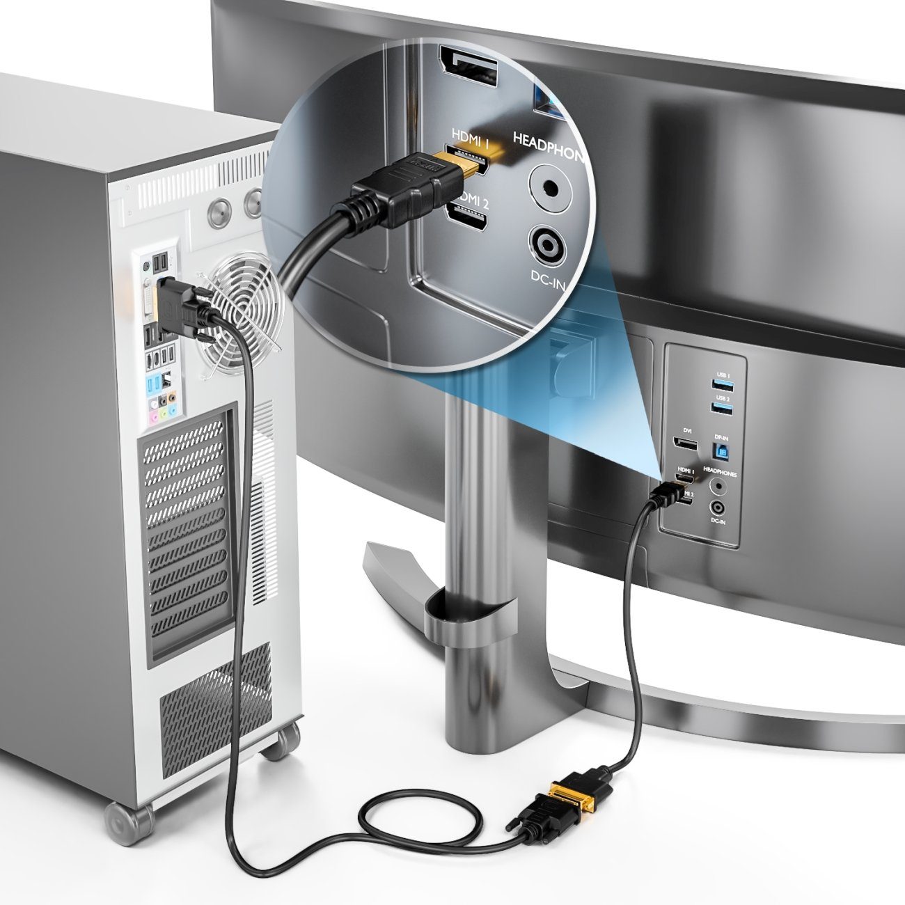 deleyCON deleyCON HDMI zu DVI Adapter - Stecker auf Buchse - FullHD - TV / Video-Kabel