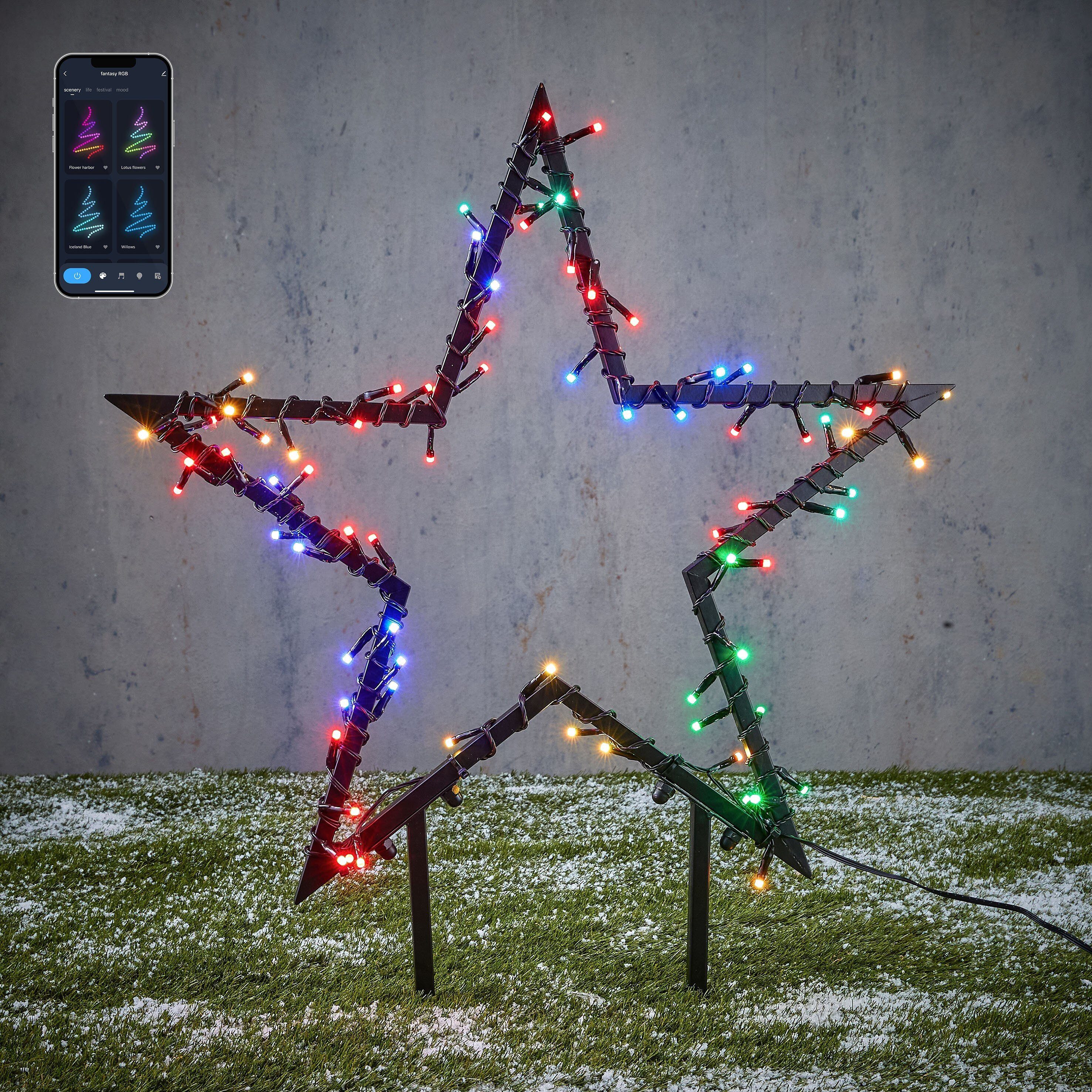 Luca Lighting Weihnachtsfigur Luca Lighting Smart Lighting Gartenstecker Stern schwarz 80led RGB IP4
