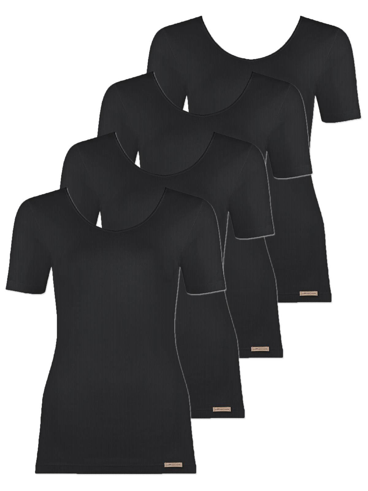 Damen Vegan Baumwoll 4er Unterhemd Pack schwarz Shirt (Spar-Set, 4-St) COMAZO
