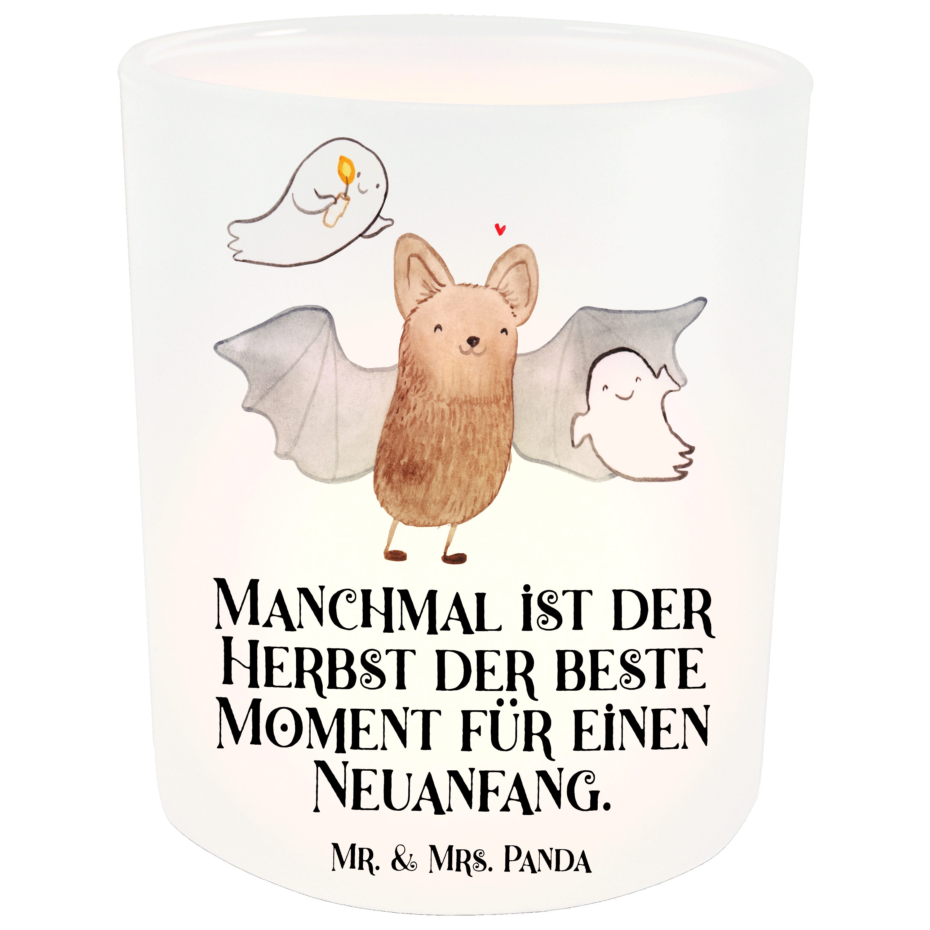 Teelichth Mrs. St) Geschenk, & Mr. (1 - Transparent Windlicht Fledermaus Panda - Dekoration, Gespenster