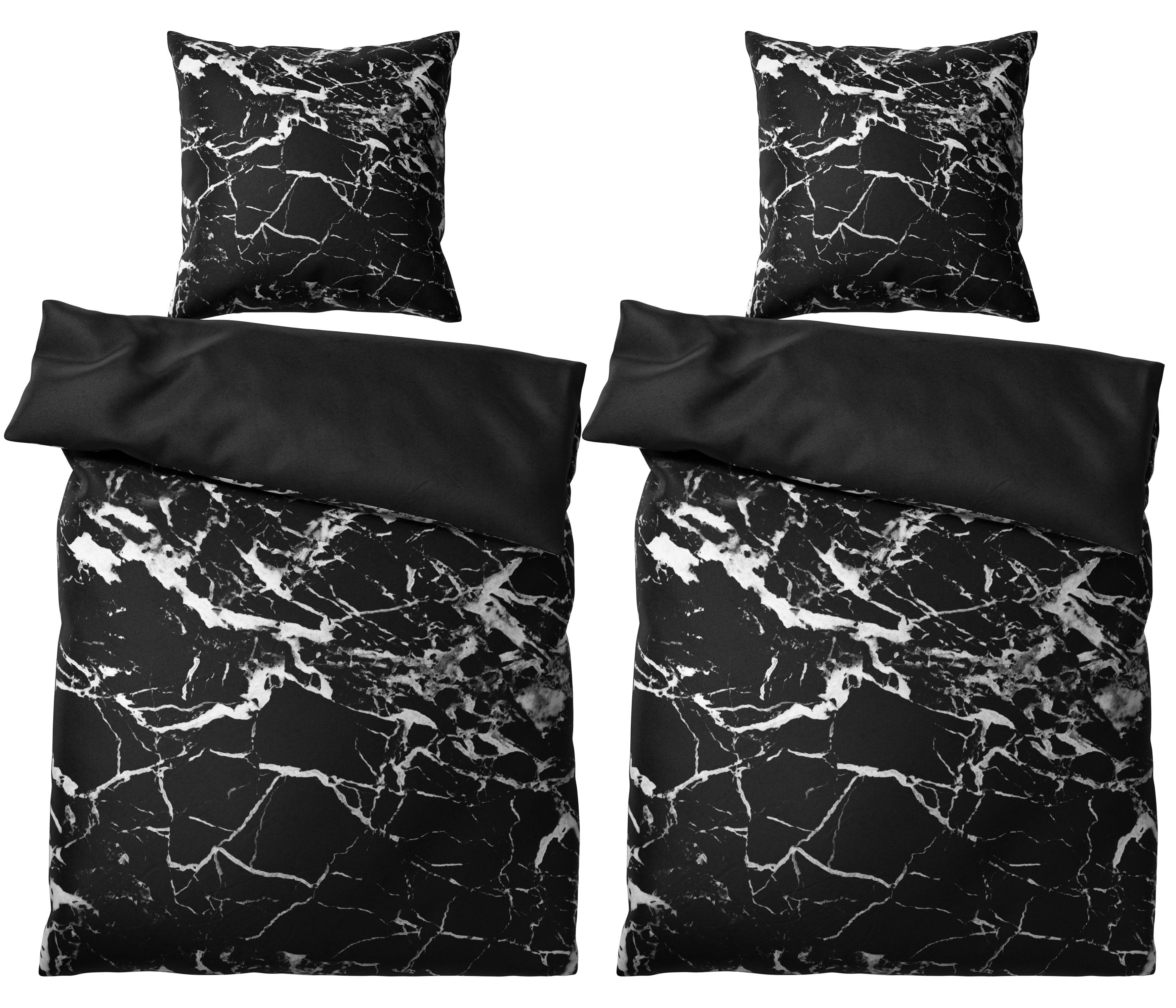 Sanilo Bettwäsche Marmor Schwarz 135x200 cm, Bettbezug und Kissenbezug, Baumwolle, 4 teilig