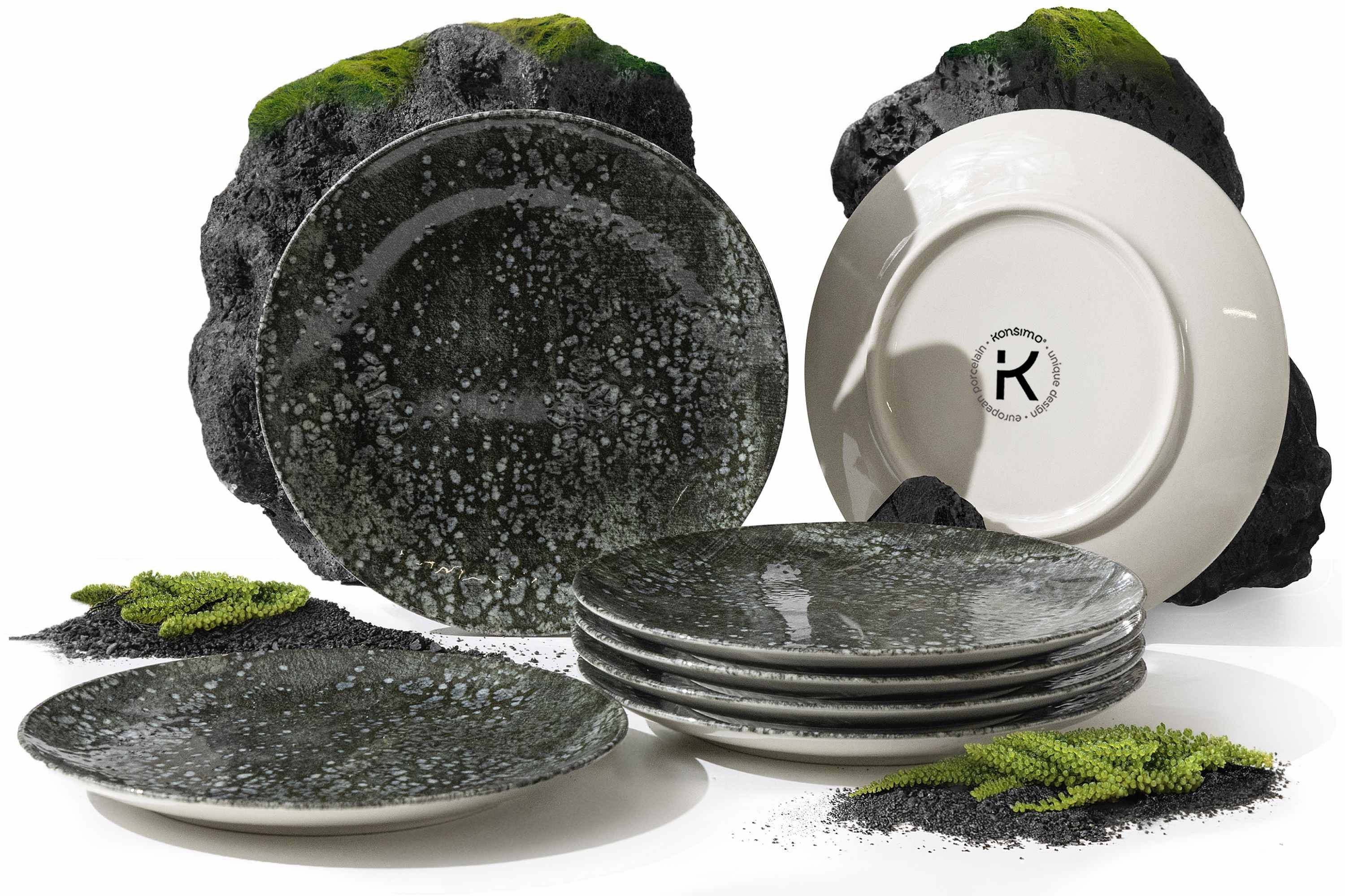 KONSIMO® Teller-Set MERCURO Geschirr-Set, hergestellt in der EU, (6-tlg), 6 Personen, Porzellan, spülmaschinengeeignet, mikrowellengeeignet, 6x Dessertteller