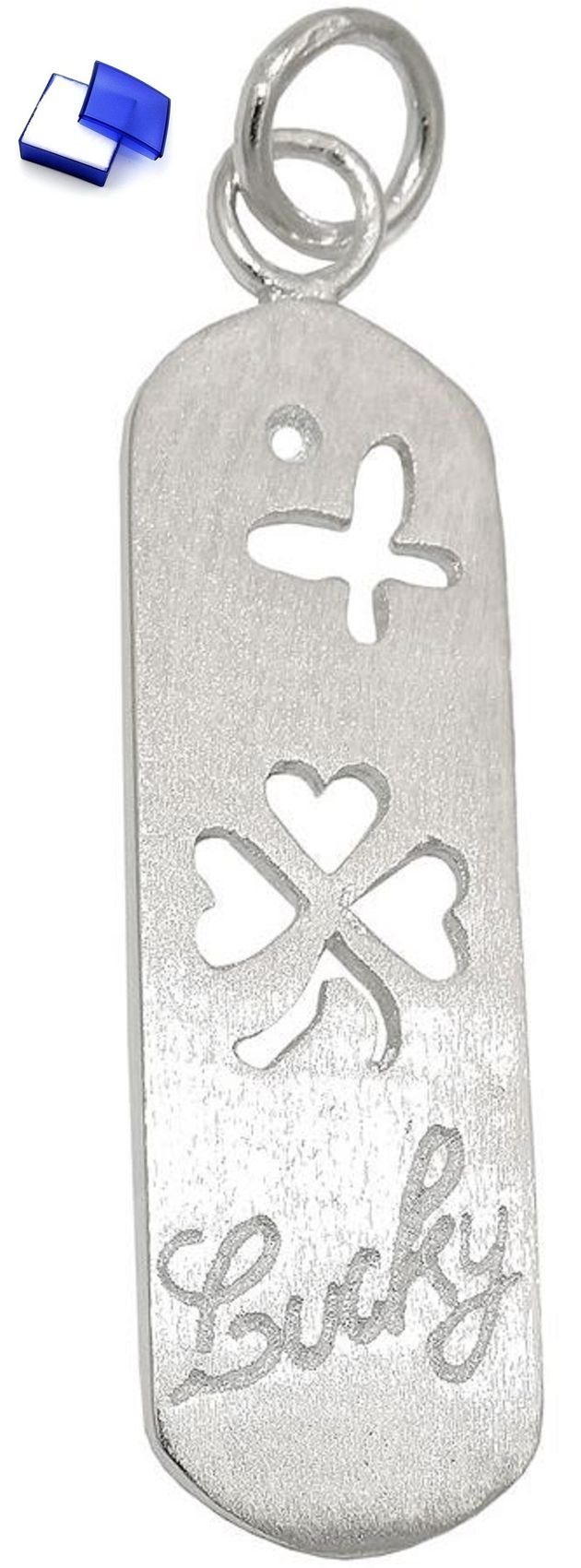 UNBESPIELT Kettenanhänger Anhänger Platte mit Kleeblatt Schmetterling Lucky 925 Silber 36 x 10mm Silberschmuck für Damen und Herren mehr