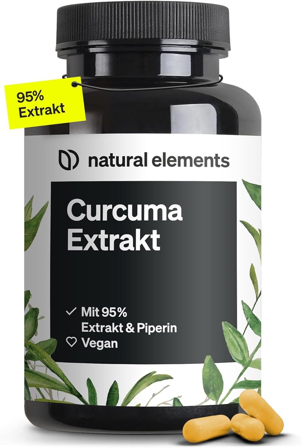 natural elements Curcuma Extrakt – Hochdosiert, 90 Kapseln, 95% Curcumin Kapseln, 1 er 90 St., 67 g, Vegan Ohne Gentechnik Glutenfrei Laktosefrei