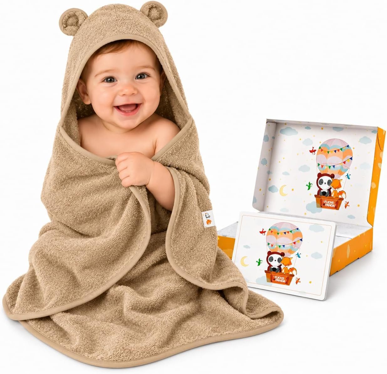 Fuchs & Panda Kapuzenhandtuch Kapuzenhandtuch Baby EXTRA dick, warm & weich aus 100% Bambus, 100% Bambus: Antimikrobiell, Atmungsaktiv, Hypoallergen, Superweich