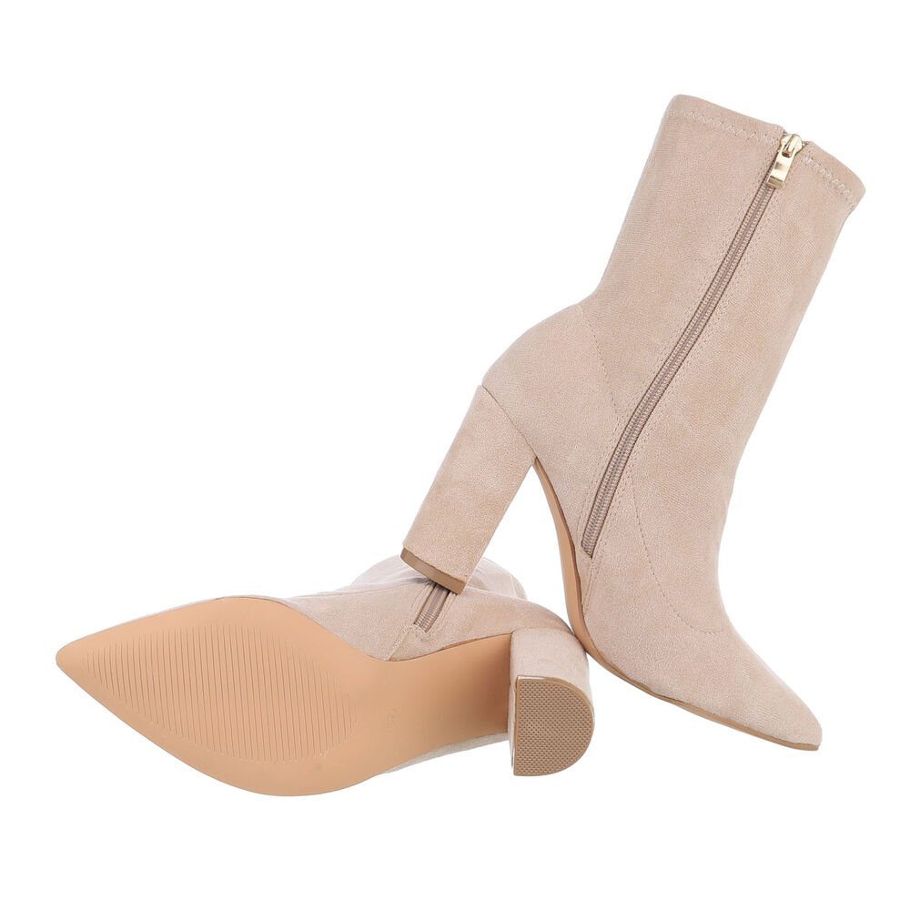 High-Heel Damen Ital-Design Beige Blockabsatz Elegant High-Heel-Stiefelette Stiefeletten in