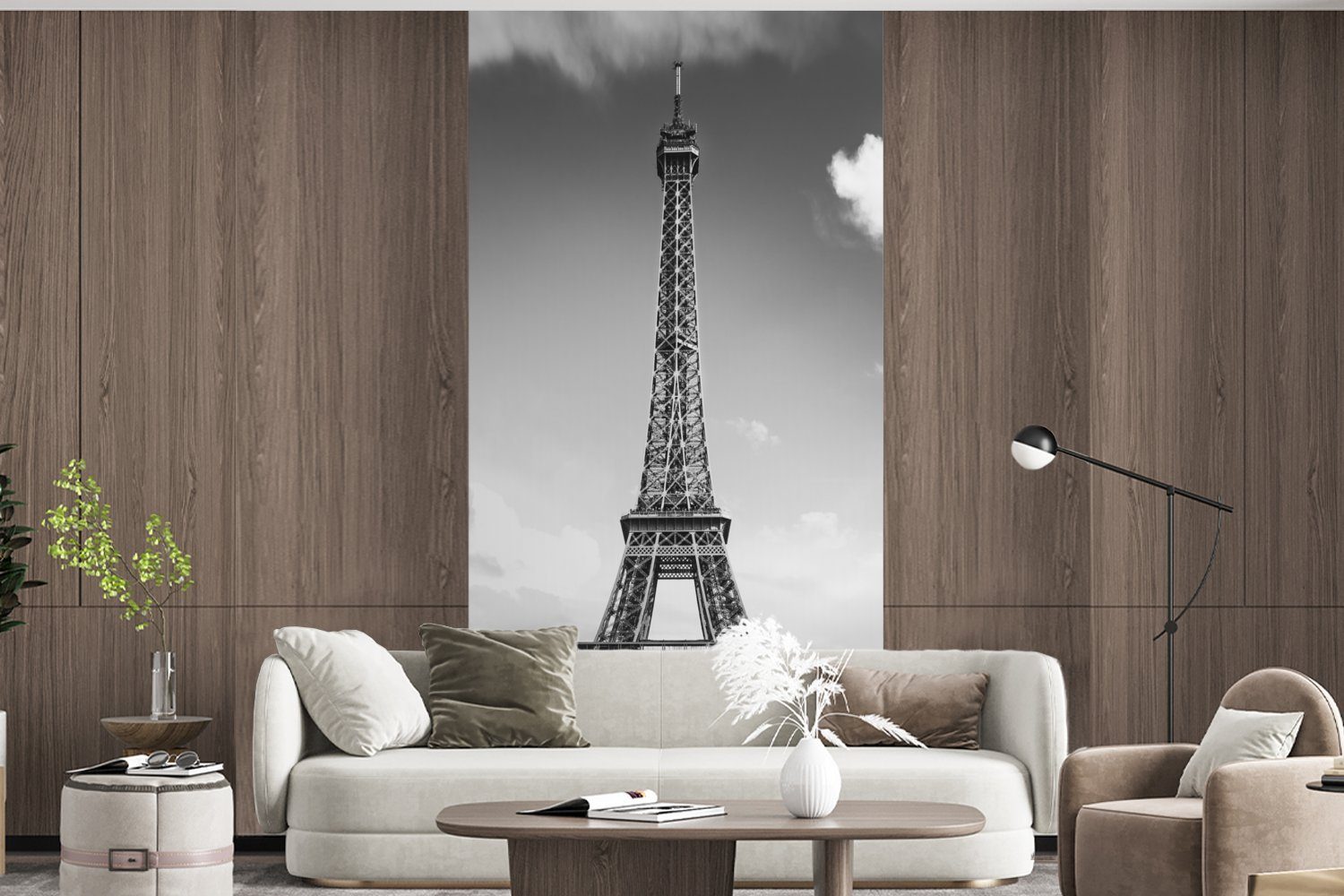 Wolken, bedruckt, für Eiffelturm St), Der Fototapete Küche, Wohnzimmer MuchoWow Matt, Vliestapete den zwischen Schlafzimmer Fototapete (2