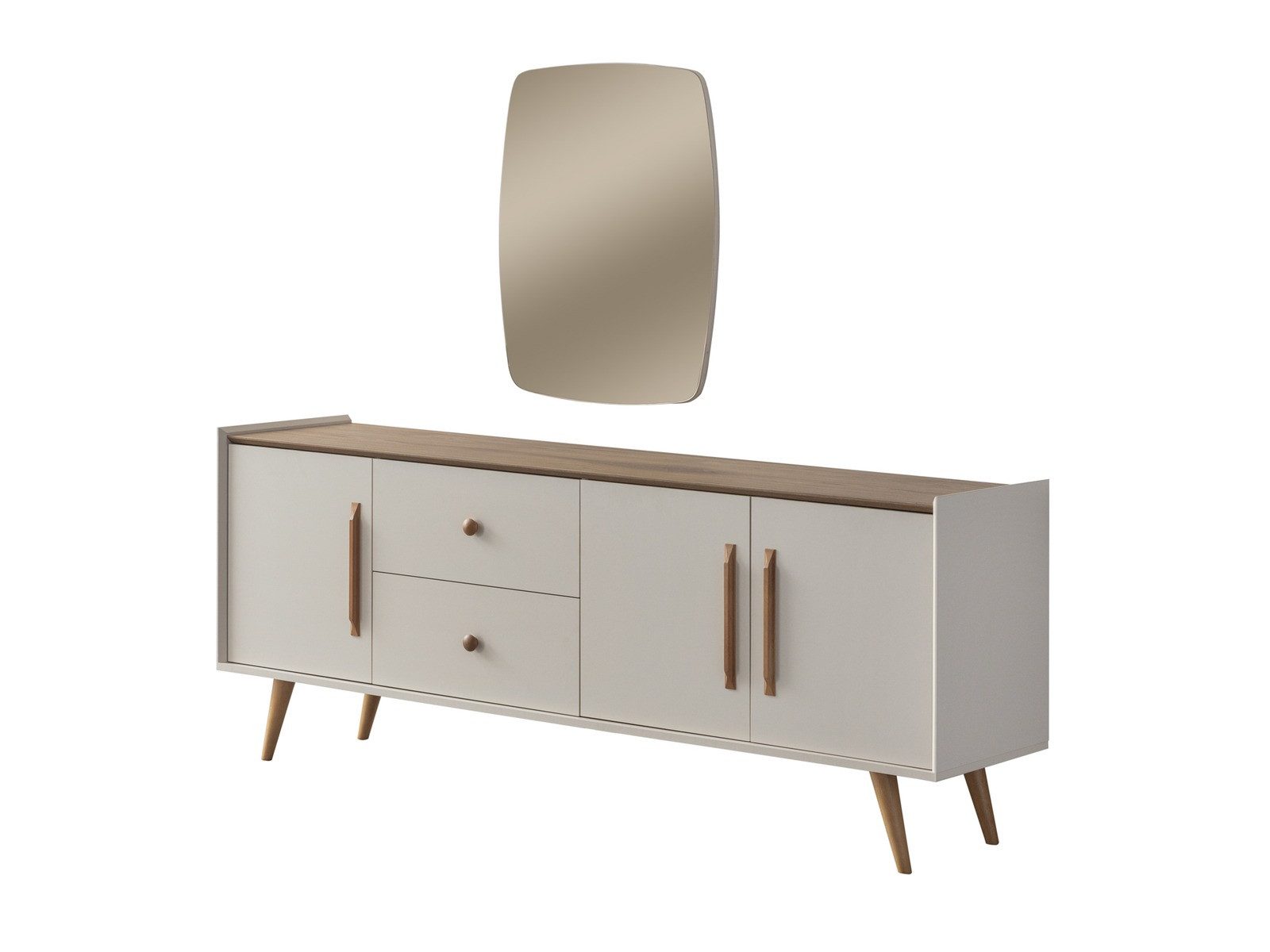 Villa Möbel Sideboard Giza (Sideboard, 1 St., 200 x 47 x 83 cm), Türen und Schubladen viel Stauraum Eiche Optik pflegeleicht standfest