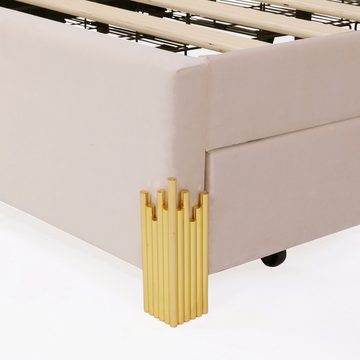 NMonet Polsterbett Doppelbett 140x200cm (hochstellbarem Kopfteil), mit 4 Schublade, Lattenrost und Rückenlehne, LED-Beleuchtung