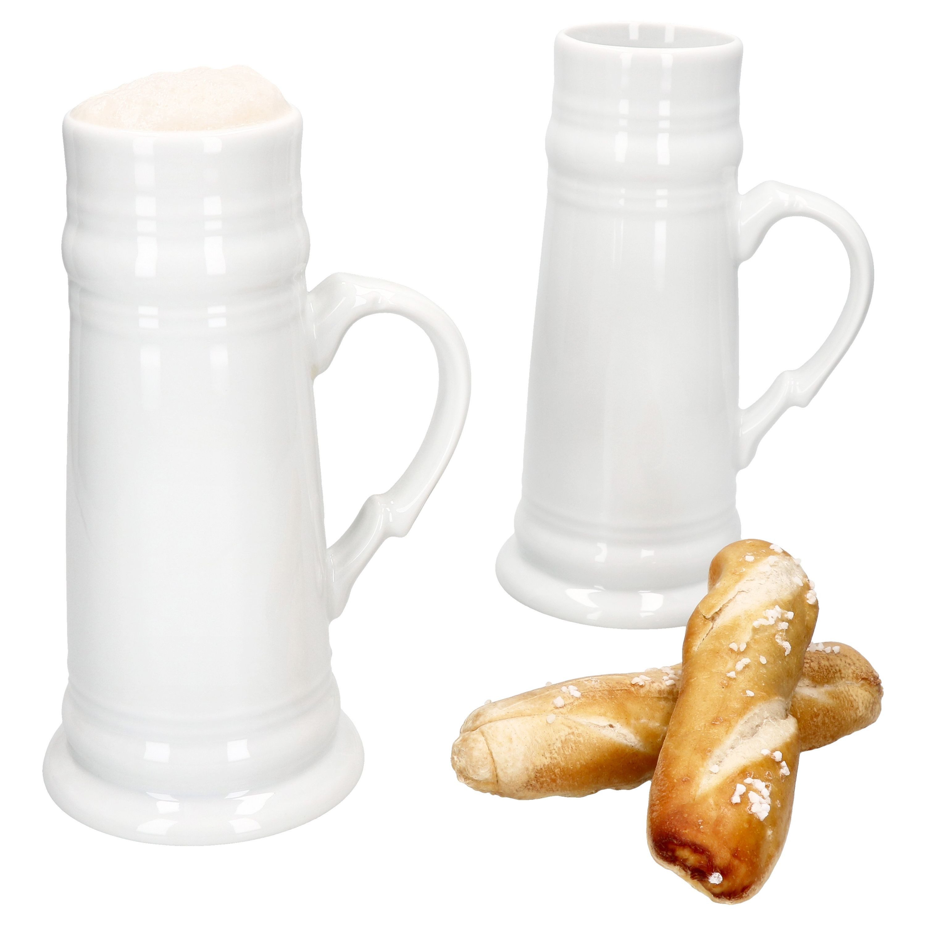 MamboCat Bierglas 2er Set Fürsten-Krug mit Henkel 0,5L 2 Personen weiß Bierkrug Humpen, Keramik