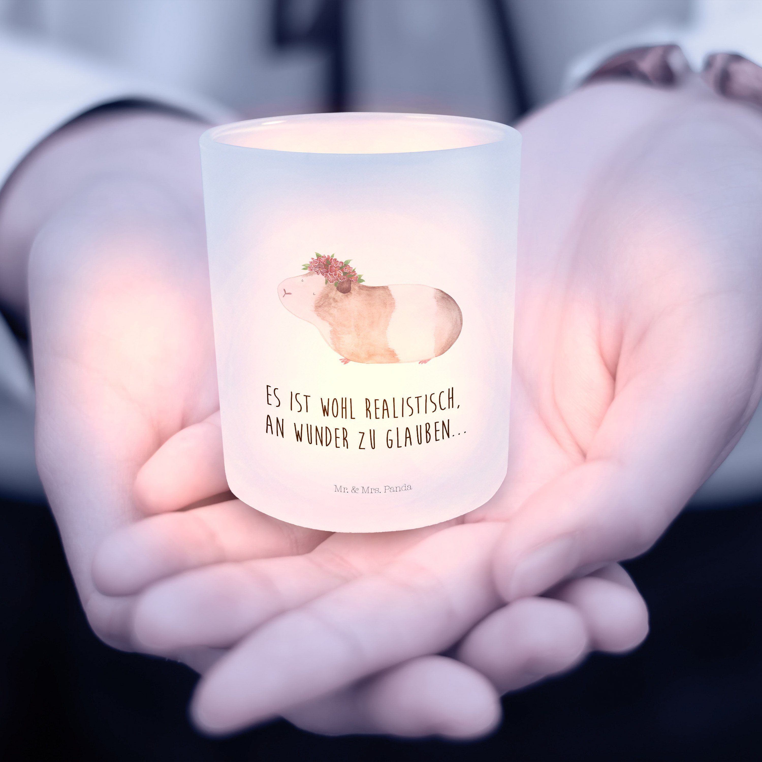 Mr. & Mrs. Panda Kerzenglas, weise - Meerschweinchen Geschenk, Teelichth Windlicht (1 St) Transparent 