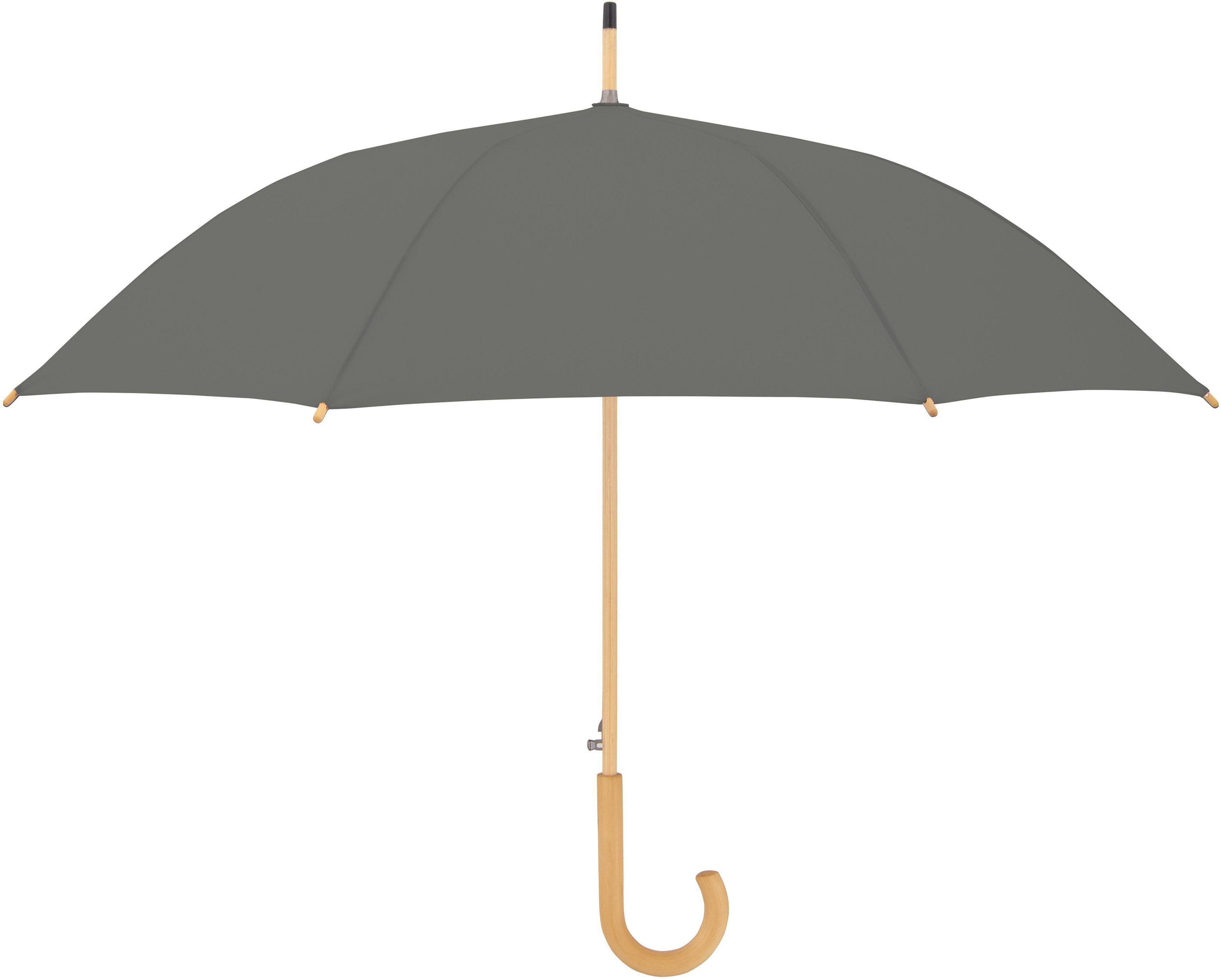 slate doppler® Stockregenschirm grey, Material aus Holz nature mit aus Schirmgriff recyceltem Long,