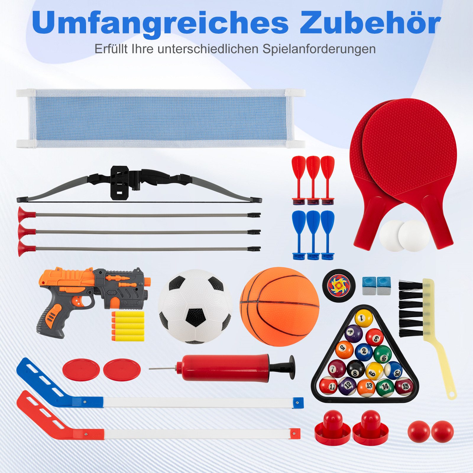 COSTWAY Spieltisch, 10-in-1 Multi-Kickertisch-Set mit Zubehör, ab 8 Jahren