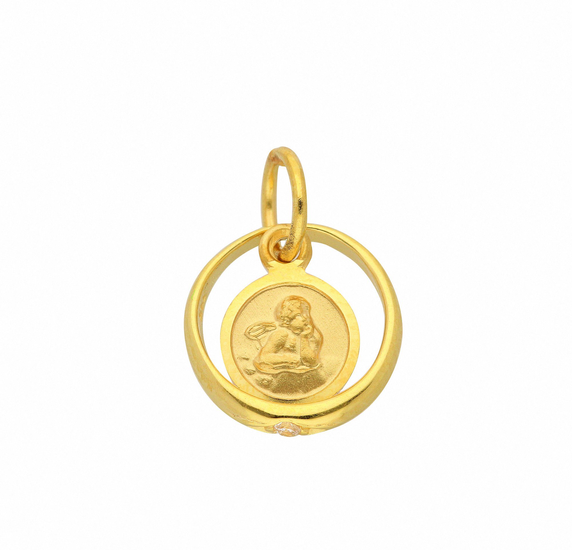 Adelia´s Kette mit Anhänger Damen 585 Gold Anhänger Taufring mit Zirkonia Ø 10,1 mm, Schmuckset - Set mit Halskette