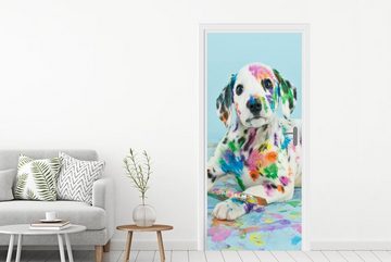 MuchoWow Türtapete Hund - Farbe - Blau, Matt, bedruckt, (1 St), Fototapete für Tür, Türaufkleber, 75x205 cm
