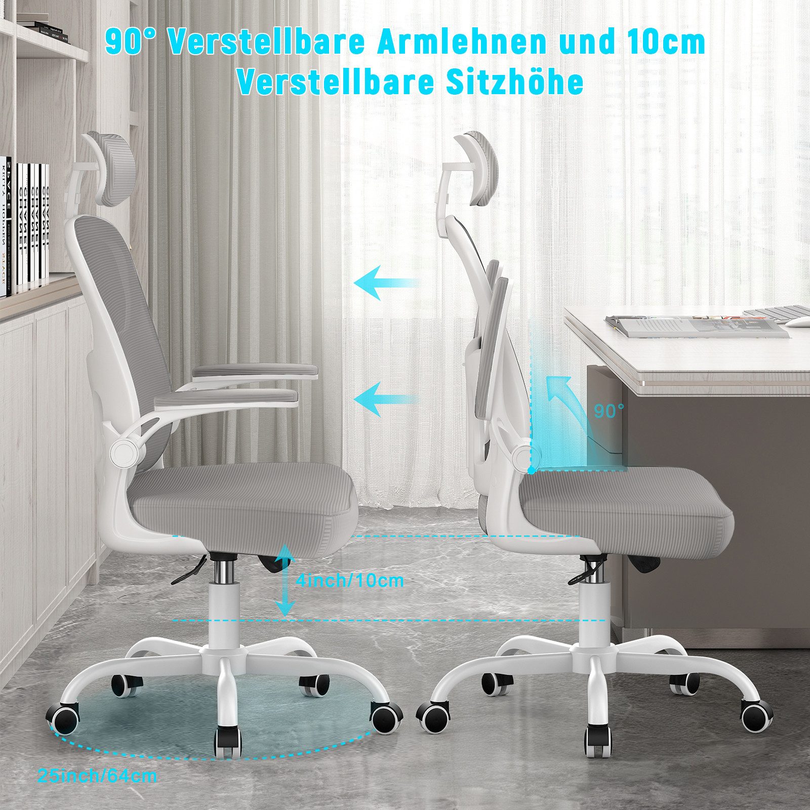 ZAISZE Bürostuhl Ergonomischer Bürostuhl mit Netzbezug und klappbaren Armlehnen (Spar-Set), Einstellbarer für maximale Bewegungsfreiheit – Bild 5 von 5