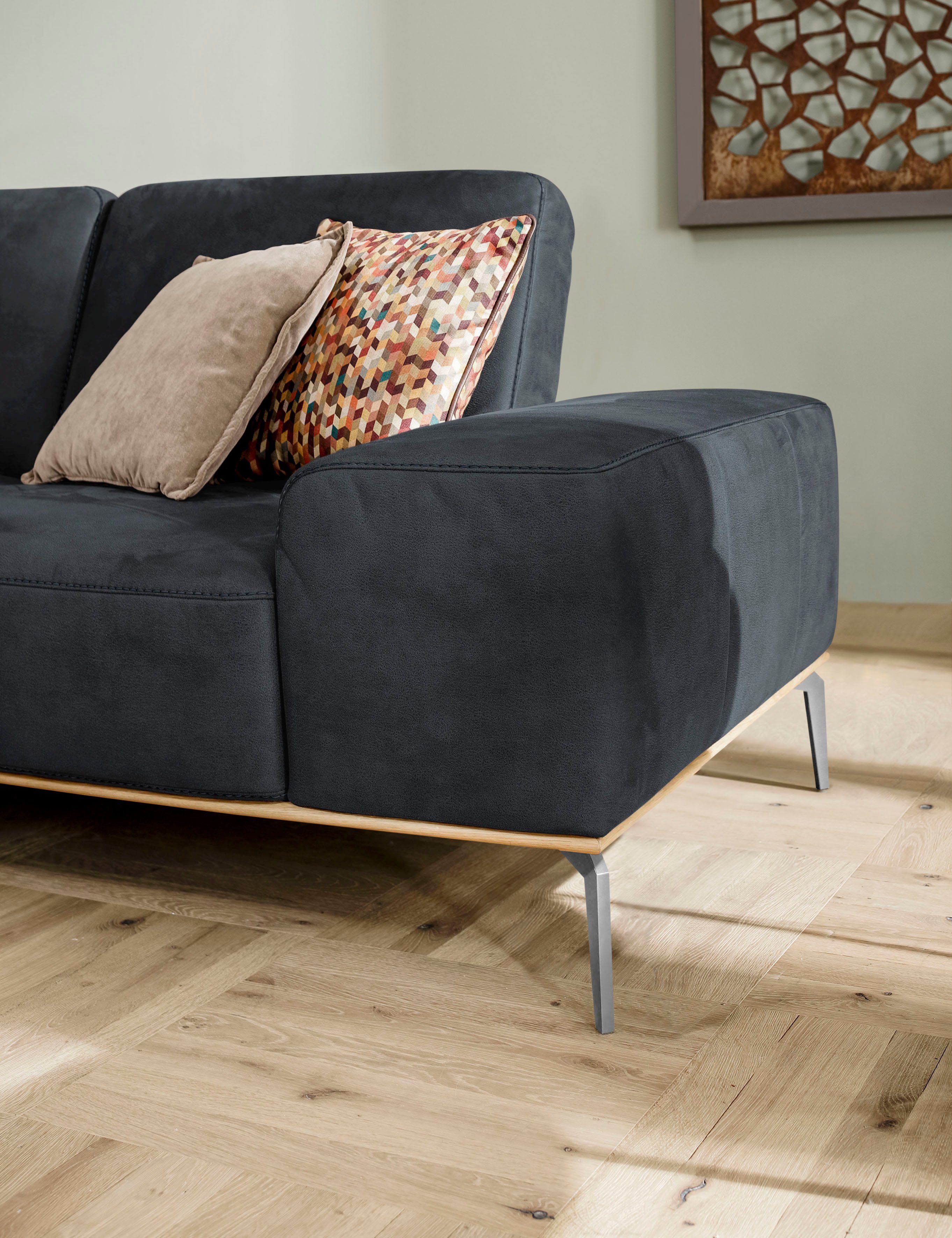 W.SCHILLIG Ecksofa run, glänzend, cm Füße in elegantem 279 Chrom Breite mit Holzsockel