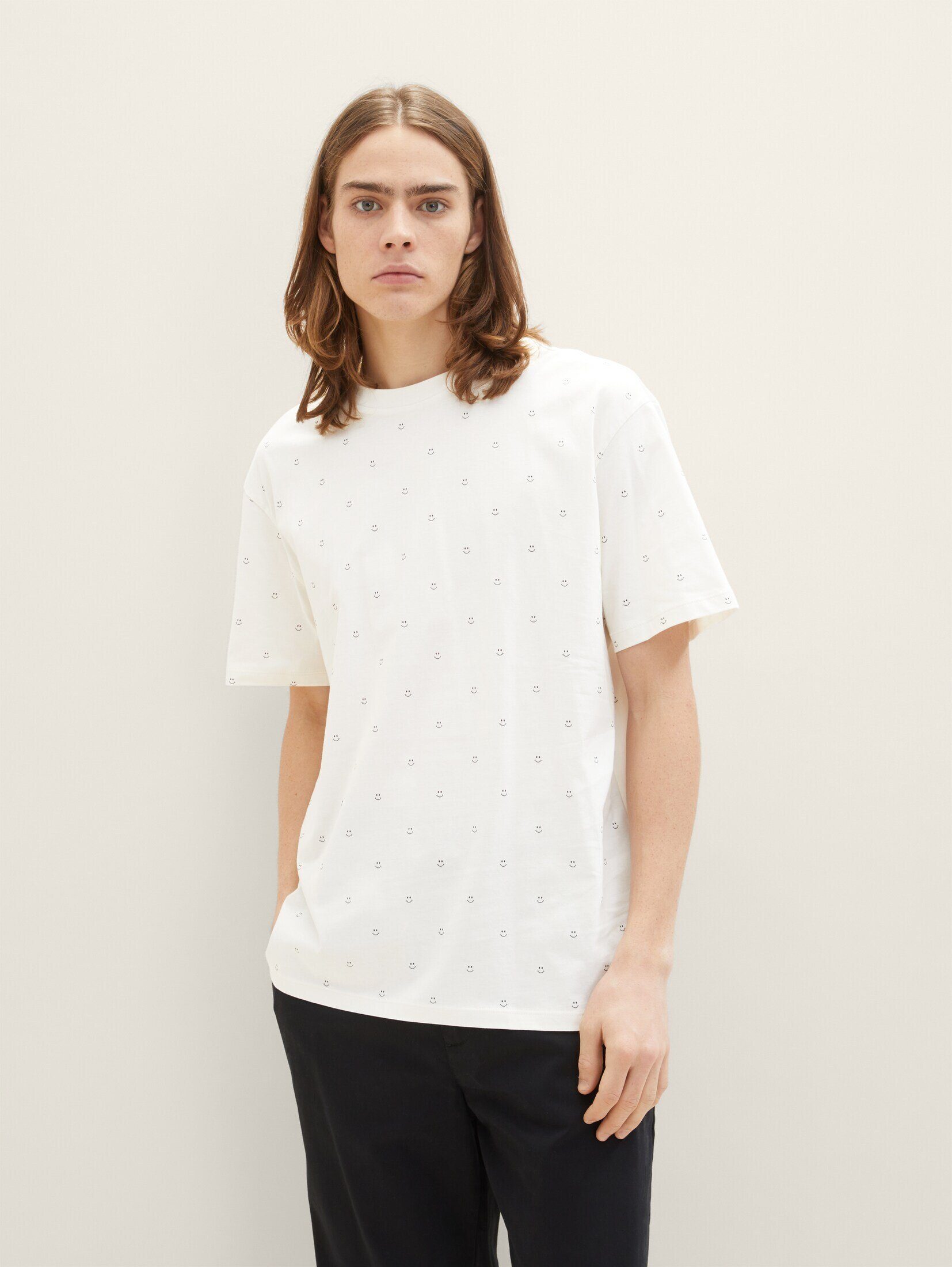 TOM TAILOR Denim T-Shirt T-Shirt mit Allover-Print white smiley print | 
