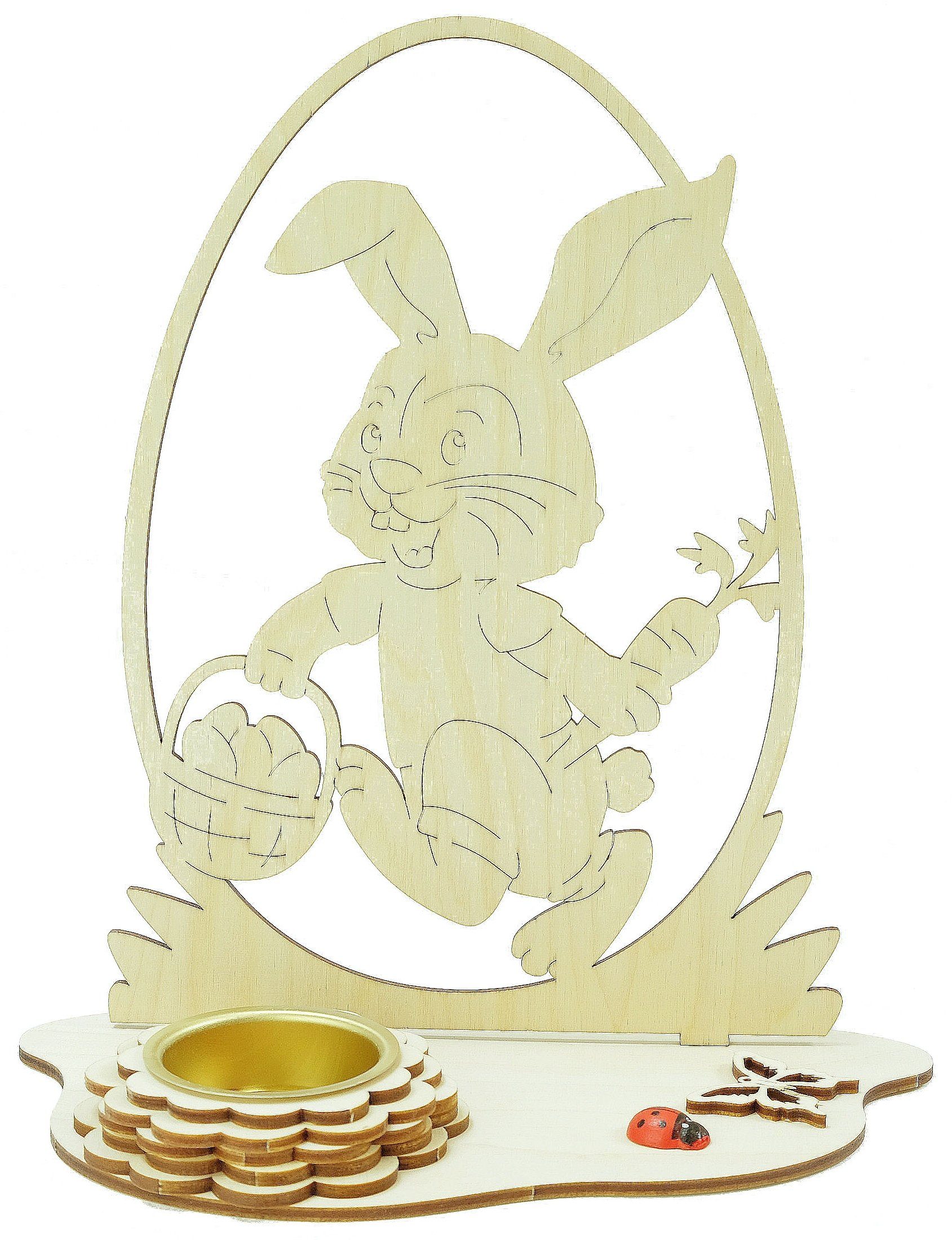 DeColibri Kreativset Bastelset Basteln Kinder Erwachsene Holz Osterdeko "Hase mit Körbchen", (Bastelset), Made in Germany, aus Holz, bemalbar